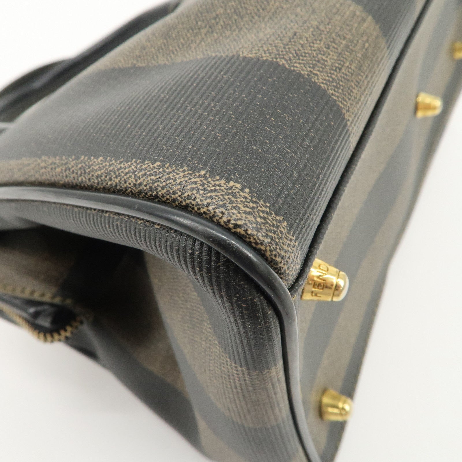 FENDI Pequin PVC Leather Boston Bag Black Brown 259022 Used