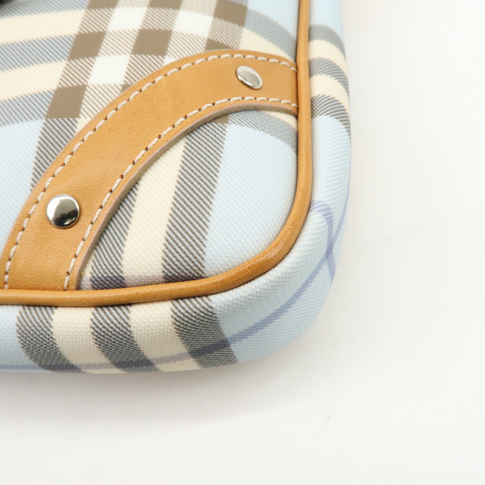 BURBERRY PVC Leather Nova Plaid Shoulder Bag Hand Bag Beige Blue Used