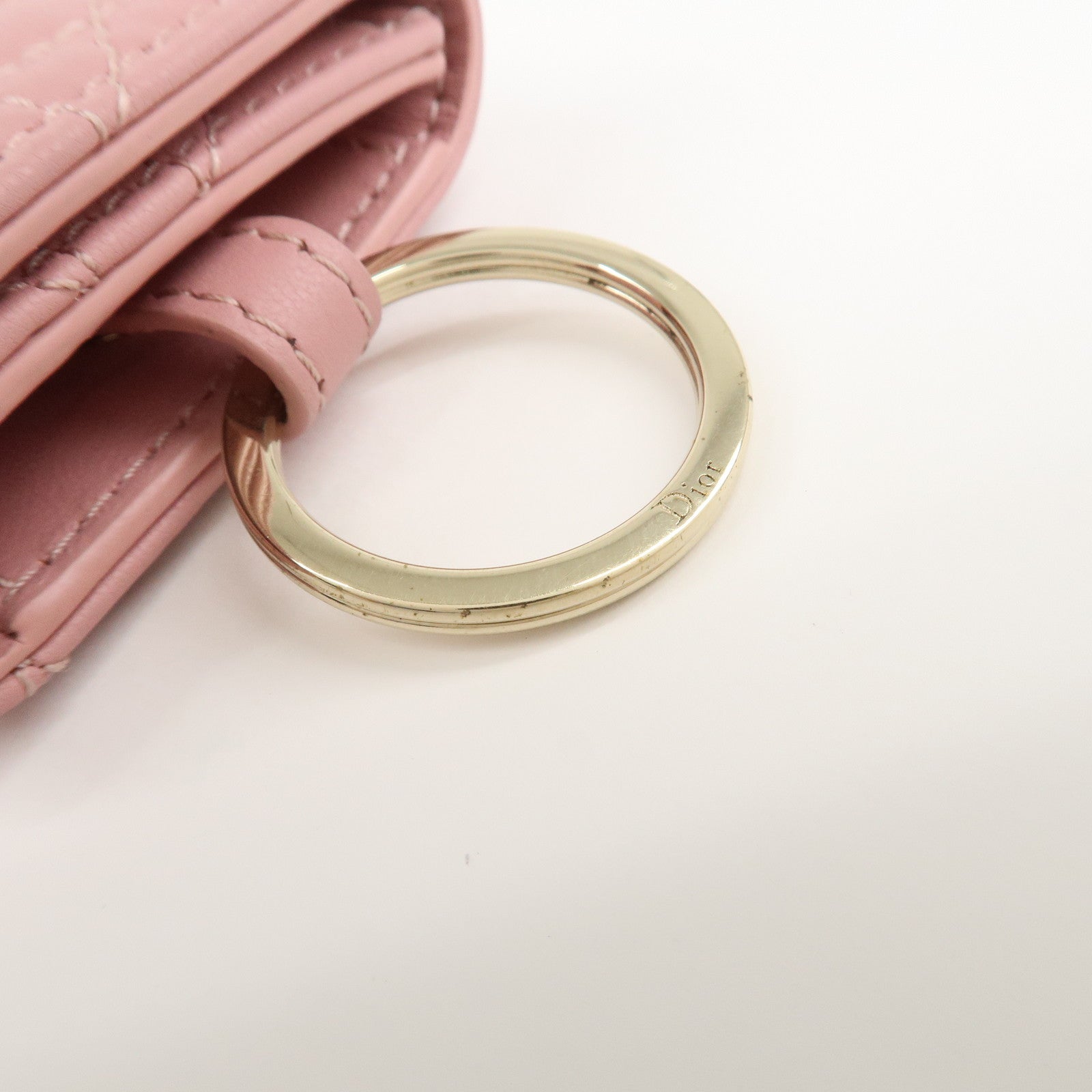 Christian Dior Cannage Leather 4 Key Case Key Chain Pink Used