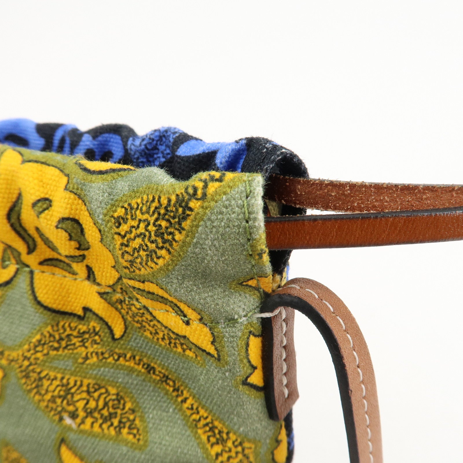 LOEWE Anagram Canvas Leather Paula's Ibiza Drawstring Shoulder Bag Used
