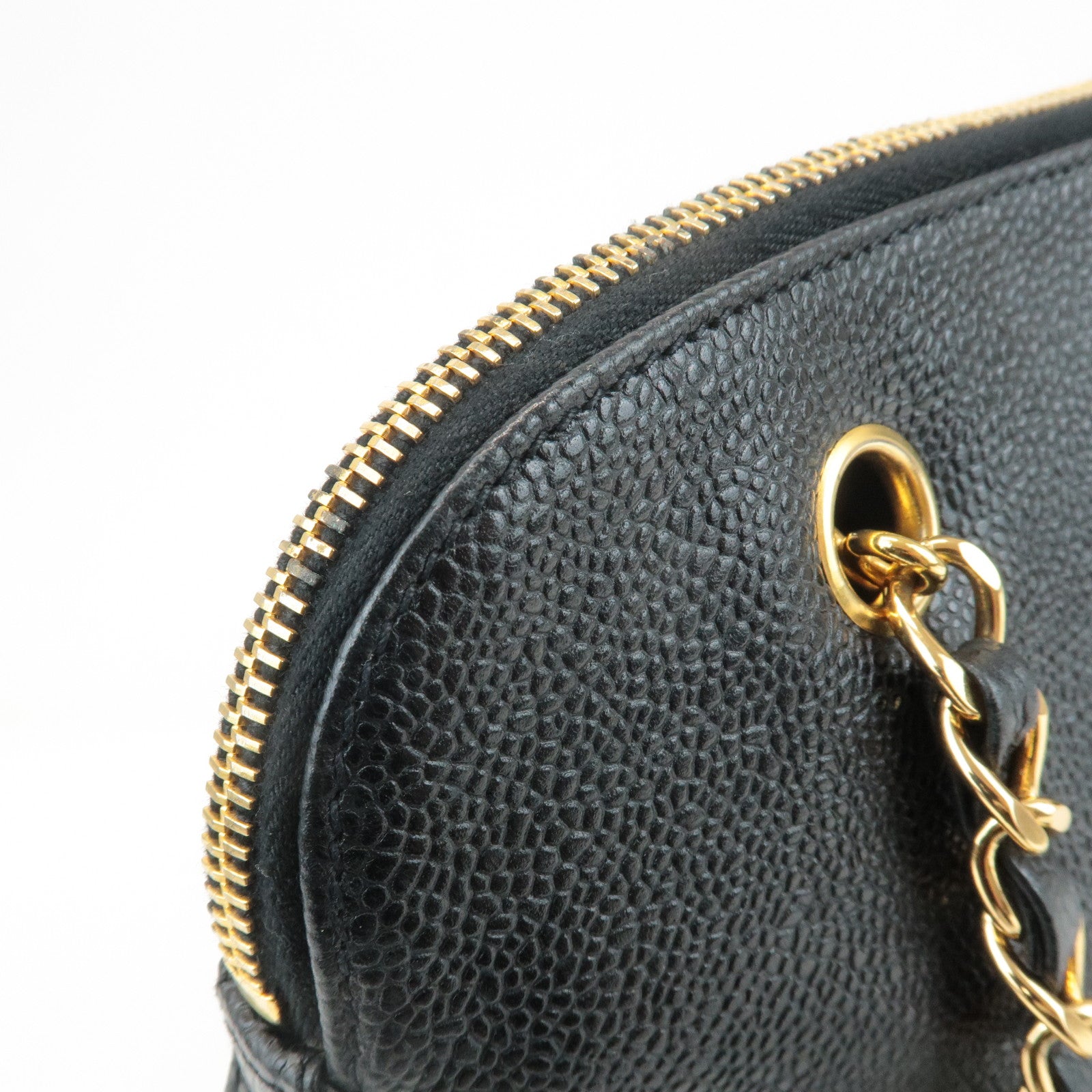 CHANEL Triple COCO Caviar Skin Chain Tote Bag Shoulder Bag Black Used