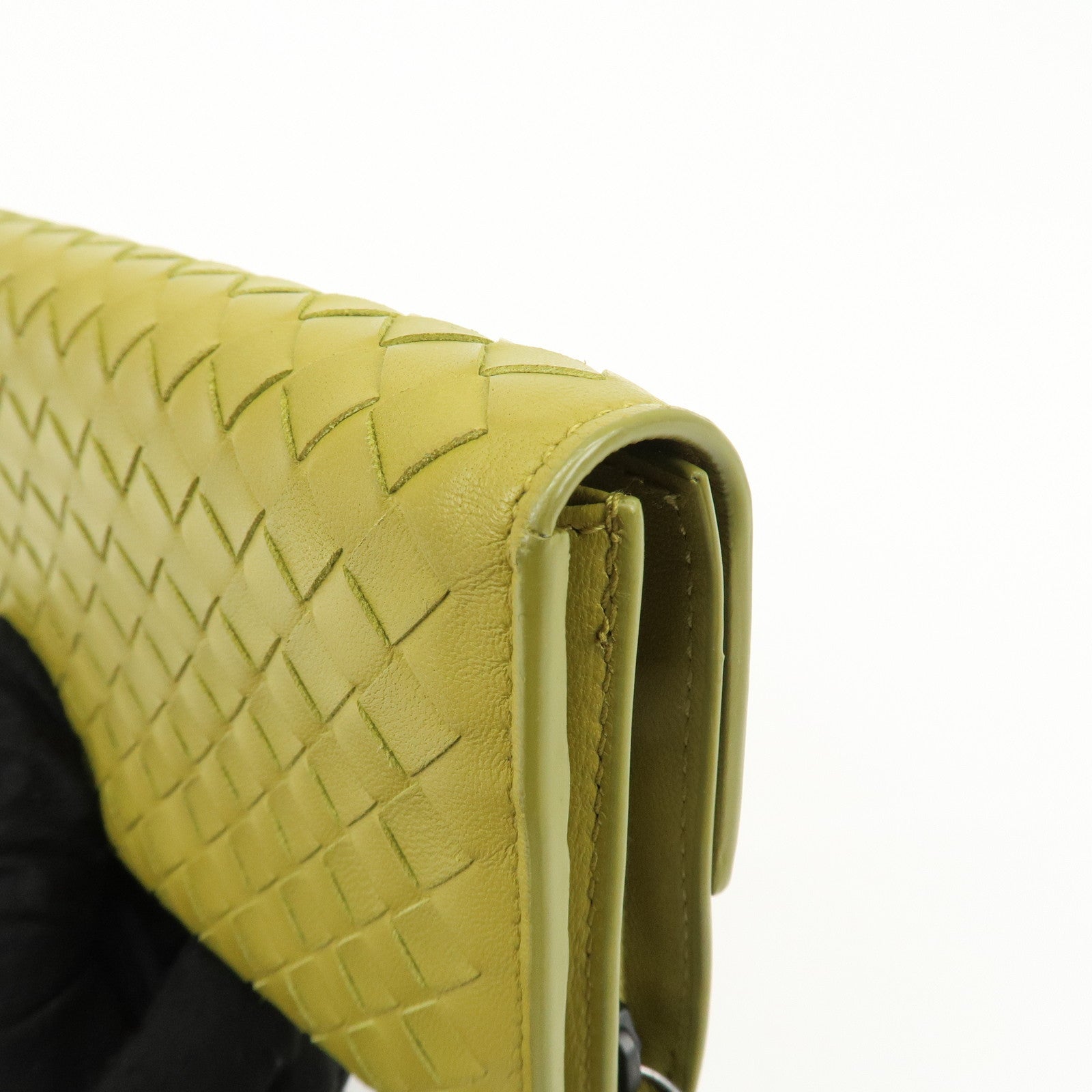 BOTTEGA VENETA Intrecciato Leather Bi-fold Long Wallet Yellow Used