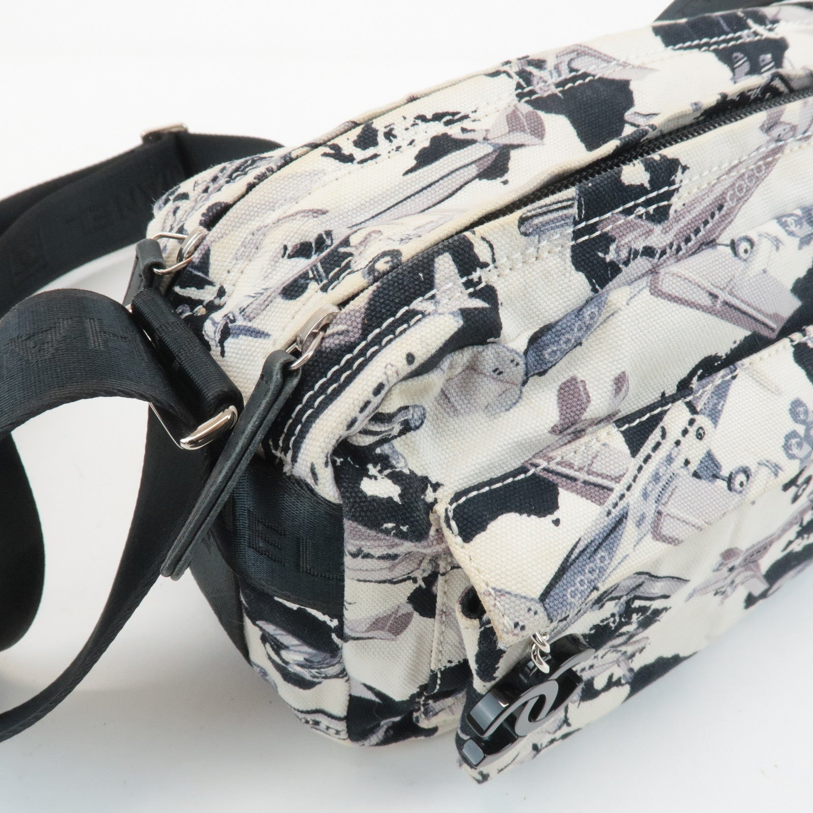 CHANEL Airline Canvas Leather Shoulder Bag Airplane Pattern Used