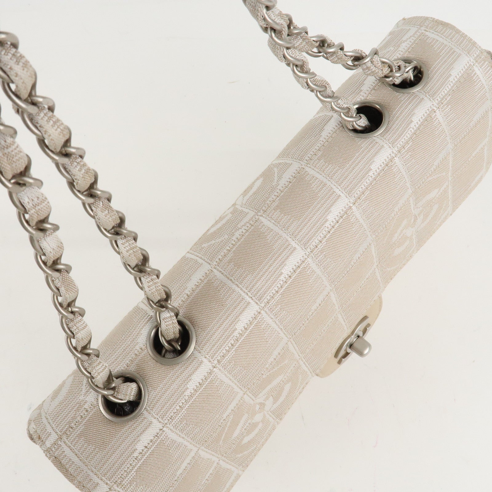 CHANEL Travel Line Chocolate Bar Nylon Jacquard Chain Bag A15285 Used