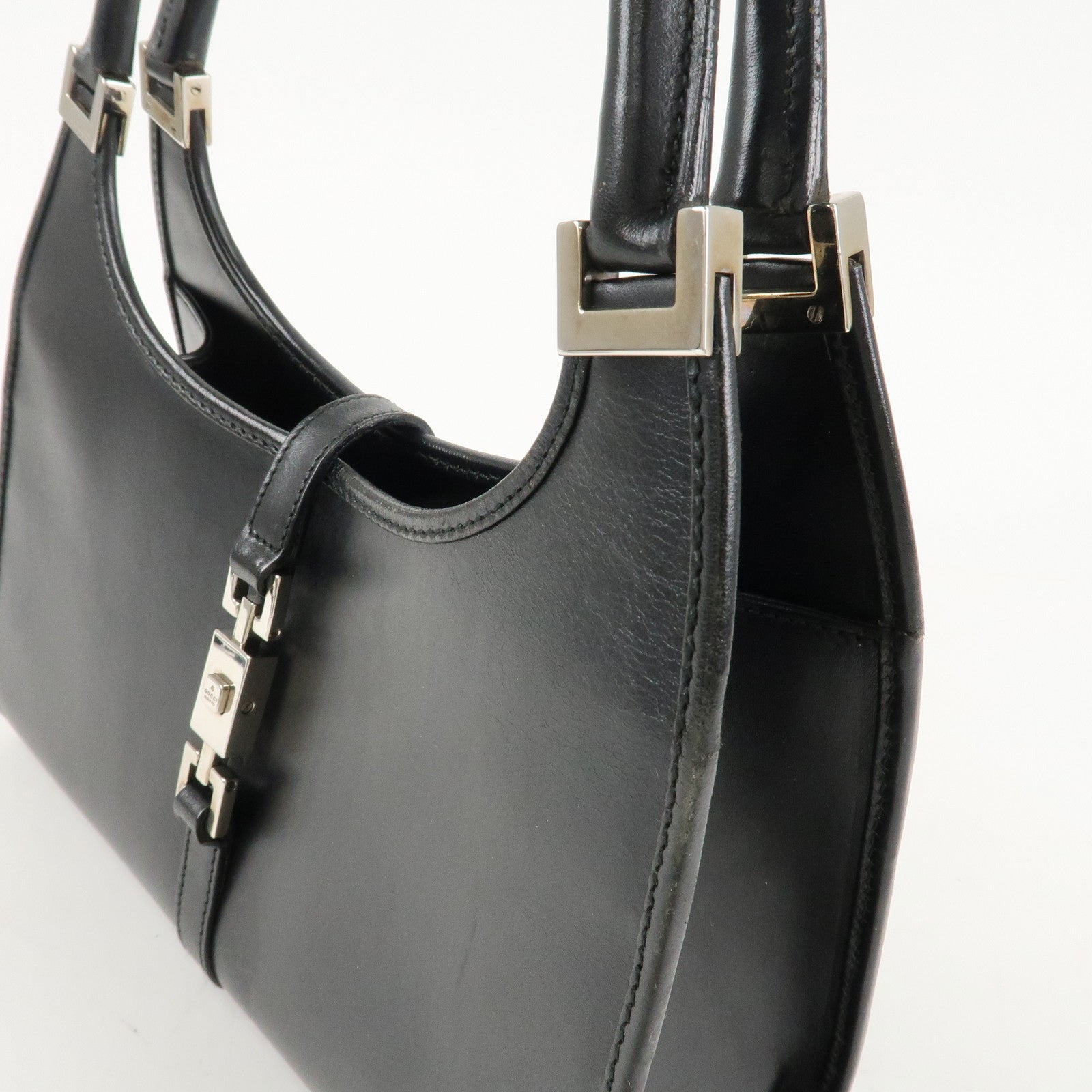 GUCCI Jackie Leather Shoulder Bag Black 002.1068 Used