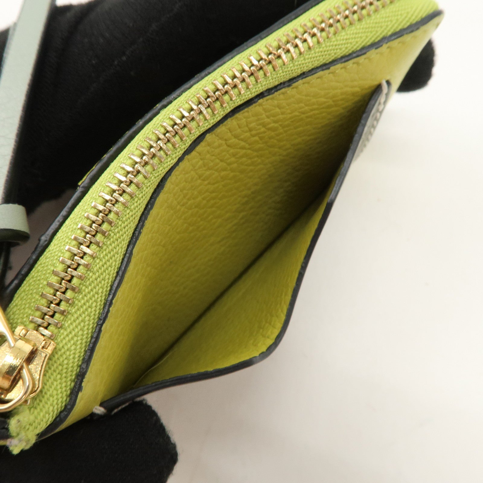 LOEWE Anagram Leather Coin Case Fragment Case Yellow Khaki Used