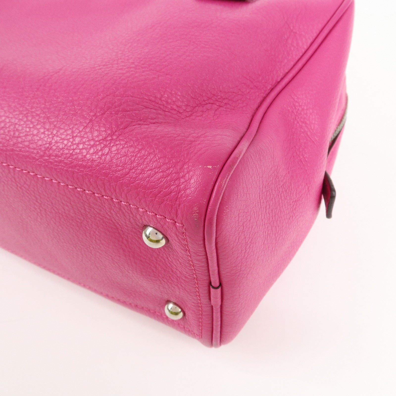 LOEWE Leather Herritage Mini Boston Bag Hand Bag Pink Used