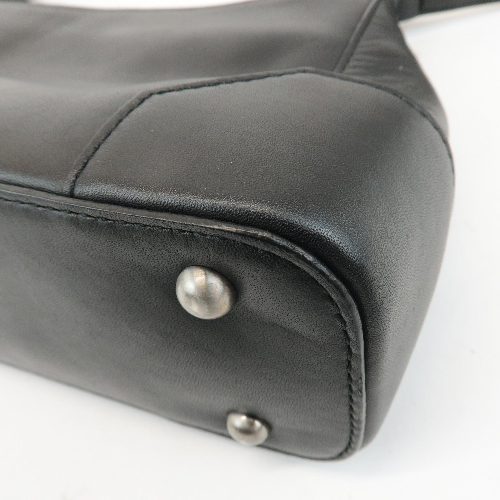 BURBERRY Leather Shoulder Bag Hand Bag Black Silver Hardware Used