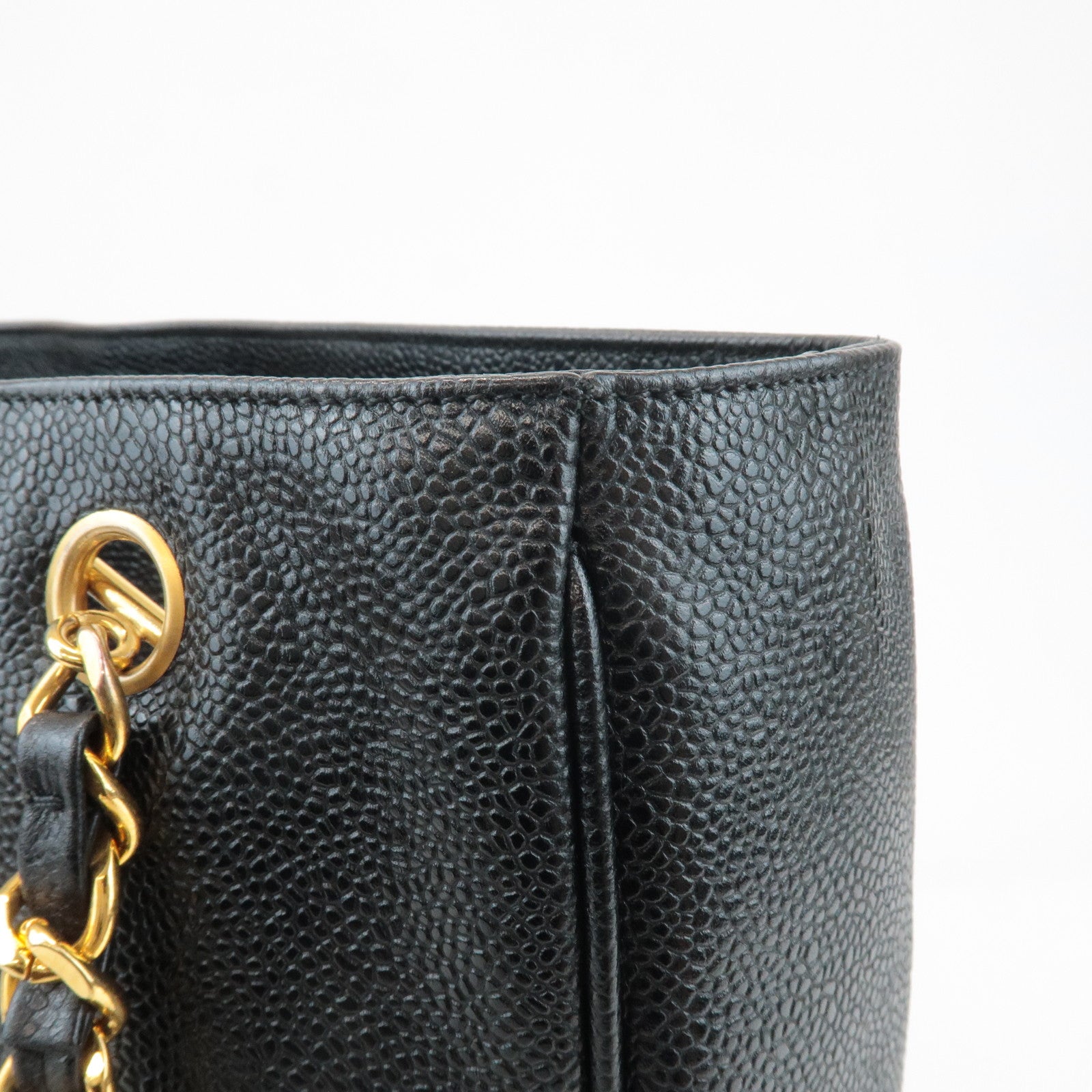 CHANEL COCO Mark Caviar Skin Chain Shoulder Bag Gold Hardware Used