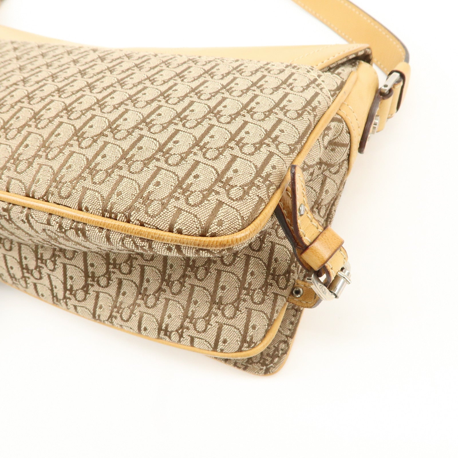 Christian Dior Trotter Canvas Leather Shoulder Bag Beige Used