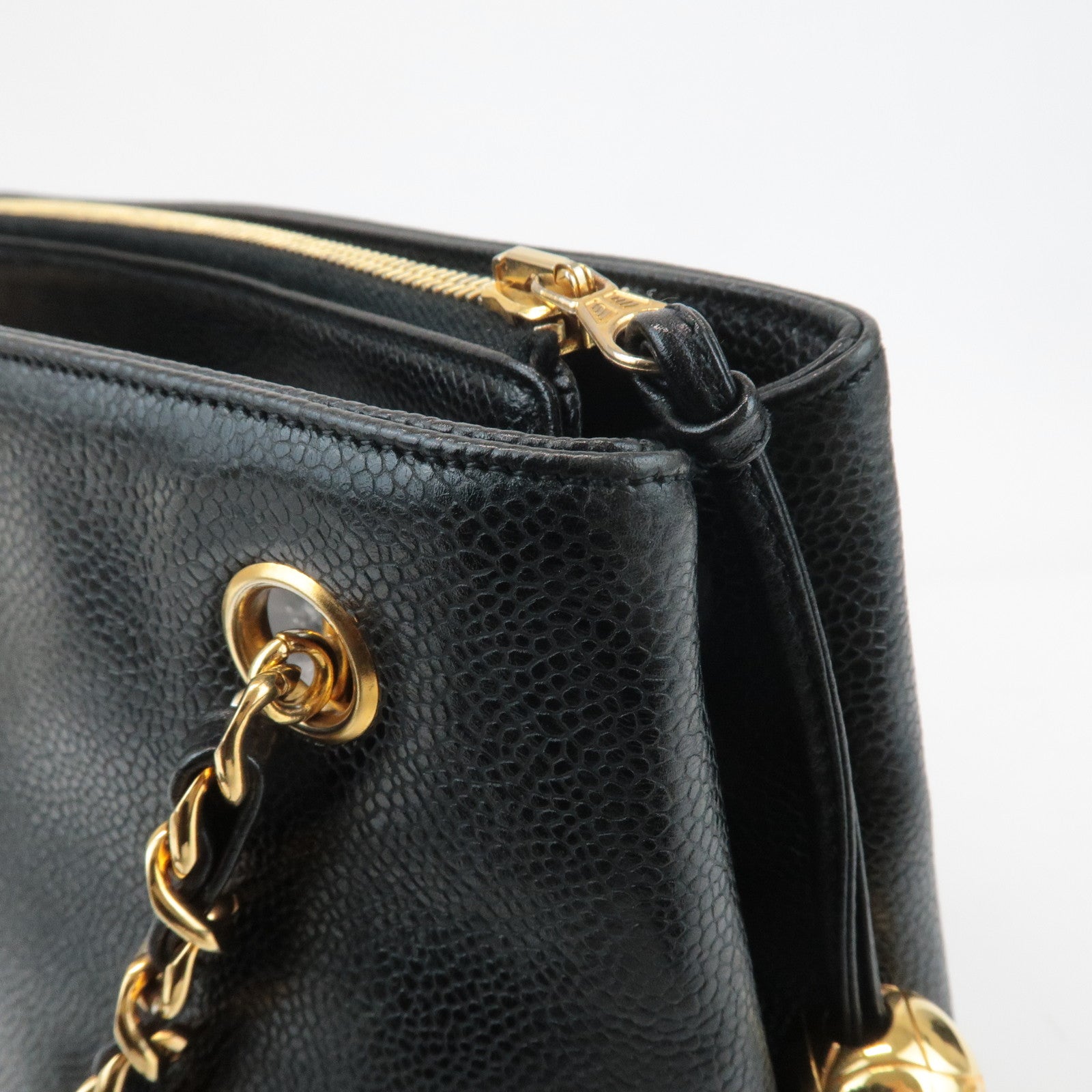 CHANEL COCO Mark Caviar Skin Chain Shoulder Bag Black Used