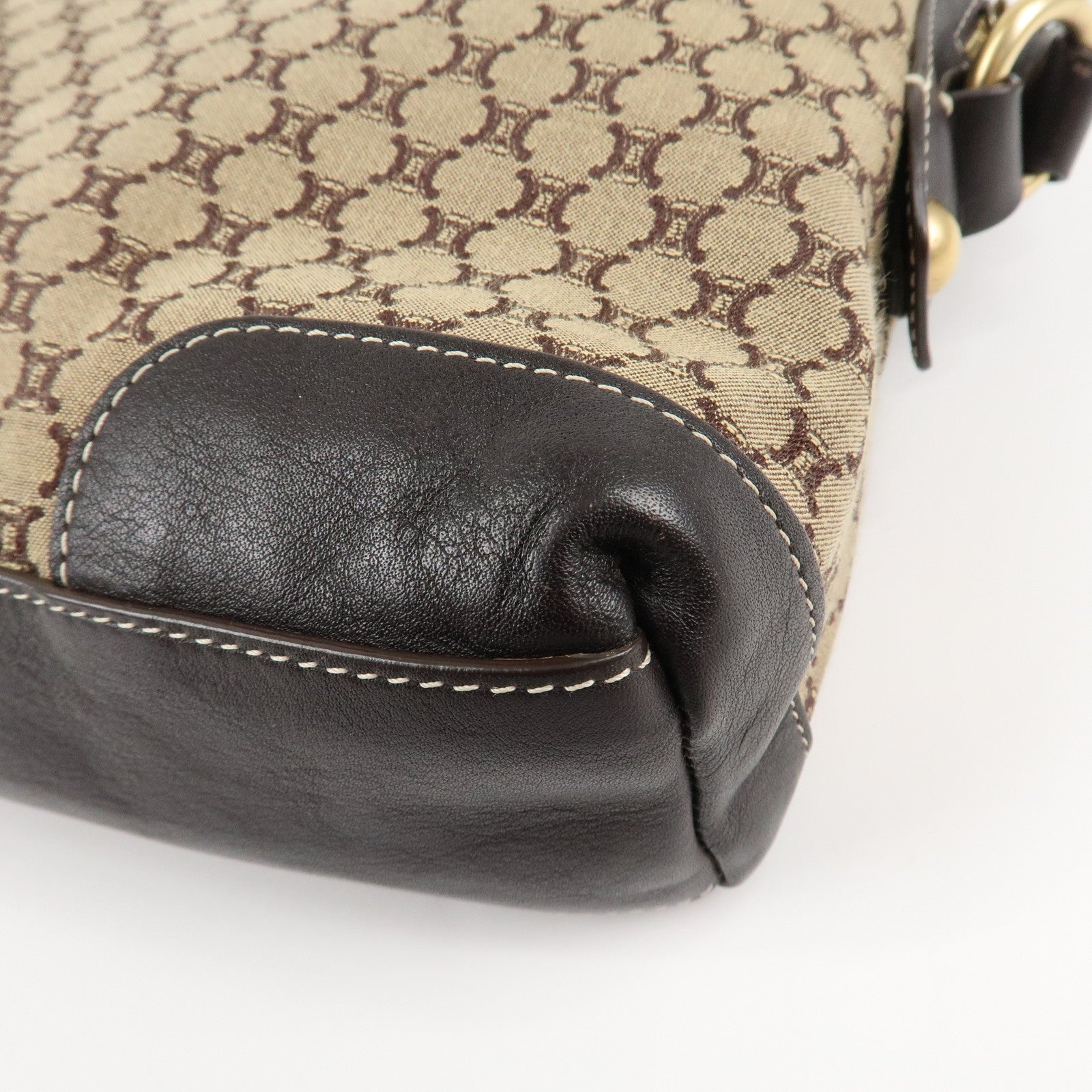 CELINE Macadam Canvas Leather Shoulder Crossbody Bag Beige Brown Used