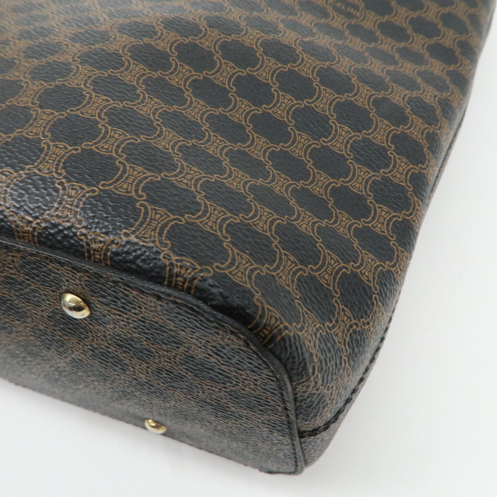 CELINE Macadam PVC Leather Shoulder Bag Black Brown Gold HDW Used