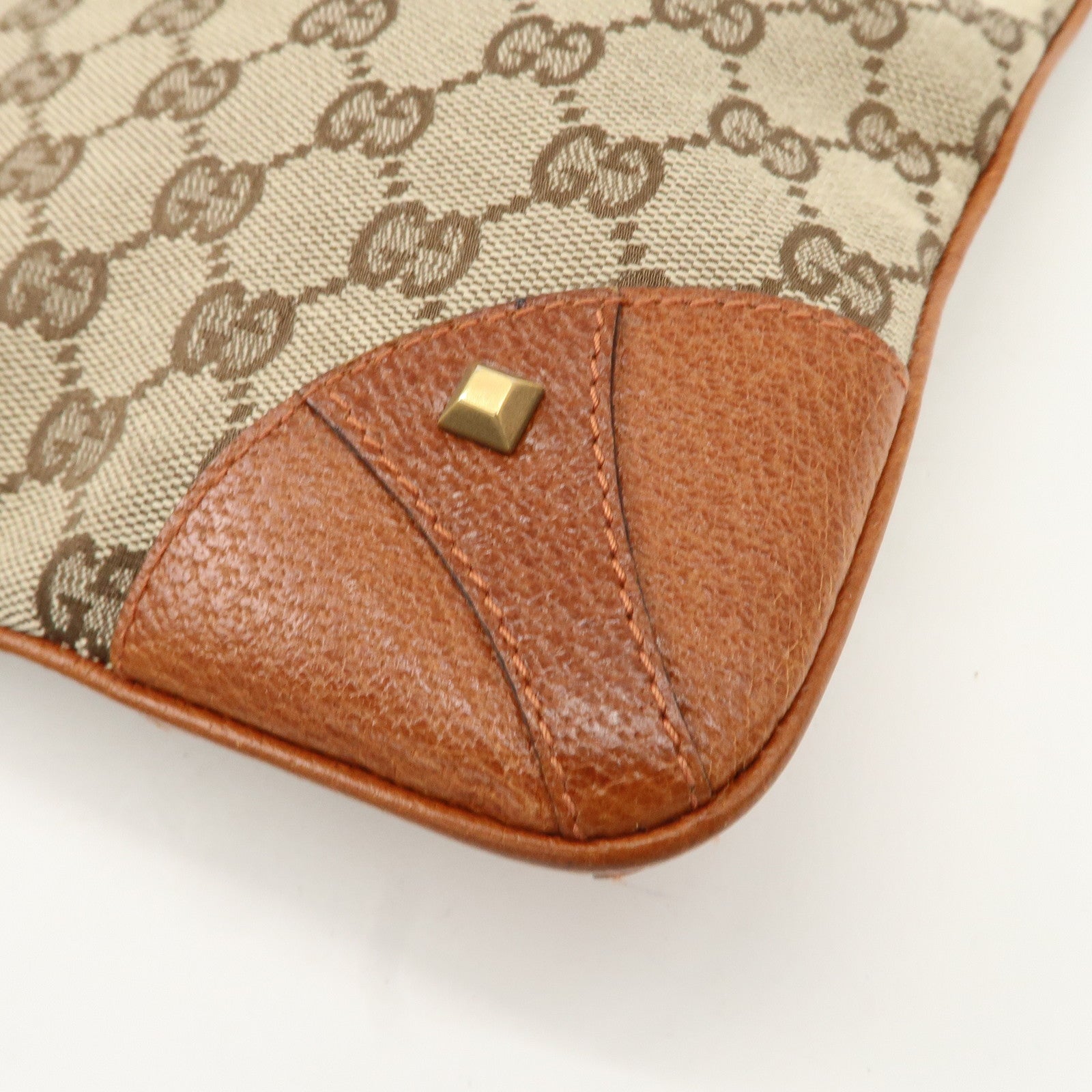 GUCCI GG Canvas Leather Shoulder Bag Brown 120893 Used