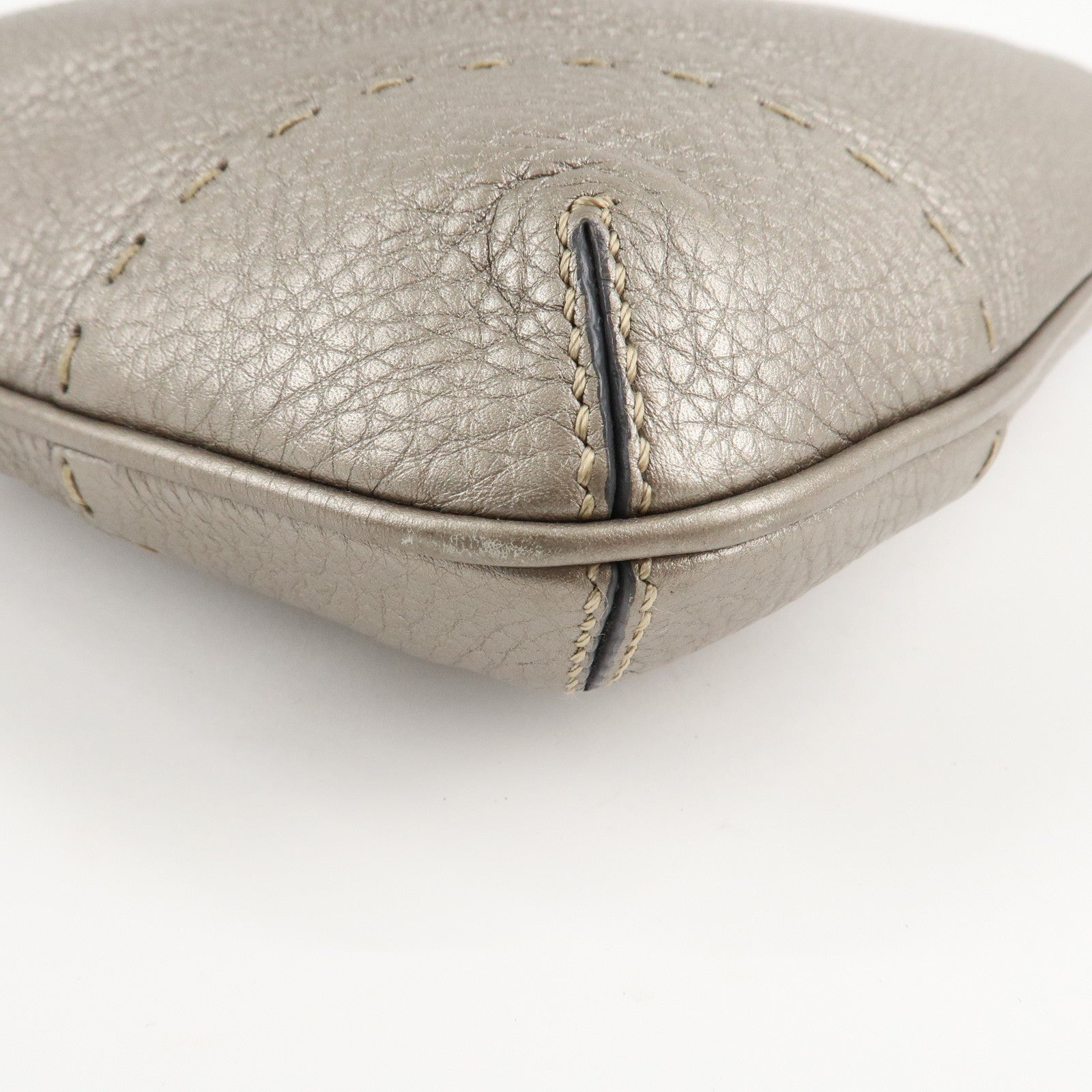 FENDI Selleria Leather Shoulder Bag Silver BT194 Used