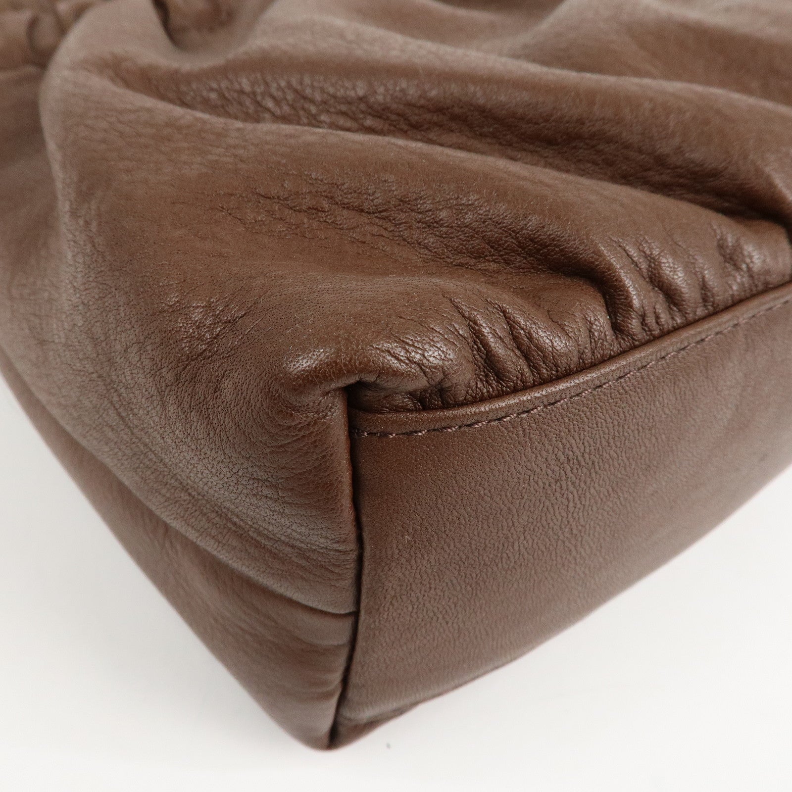 BURBERRY Leather Shoulder Bag Brown Silver Hardware Used