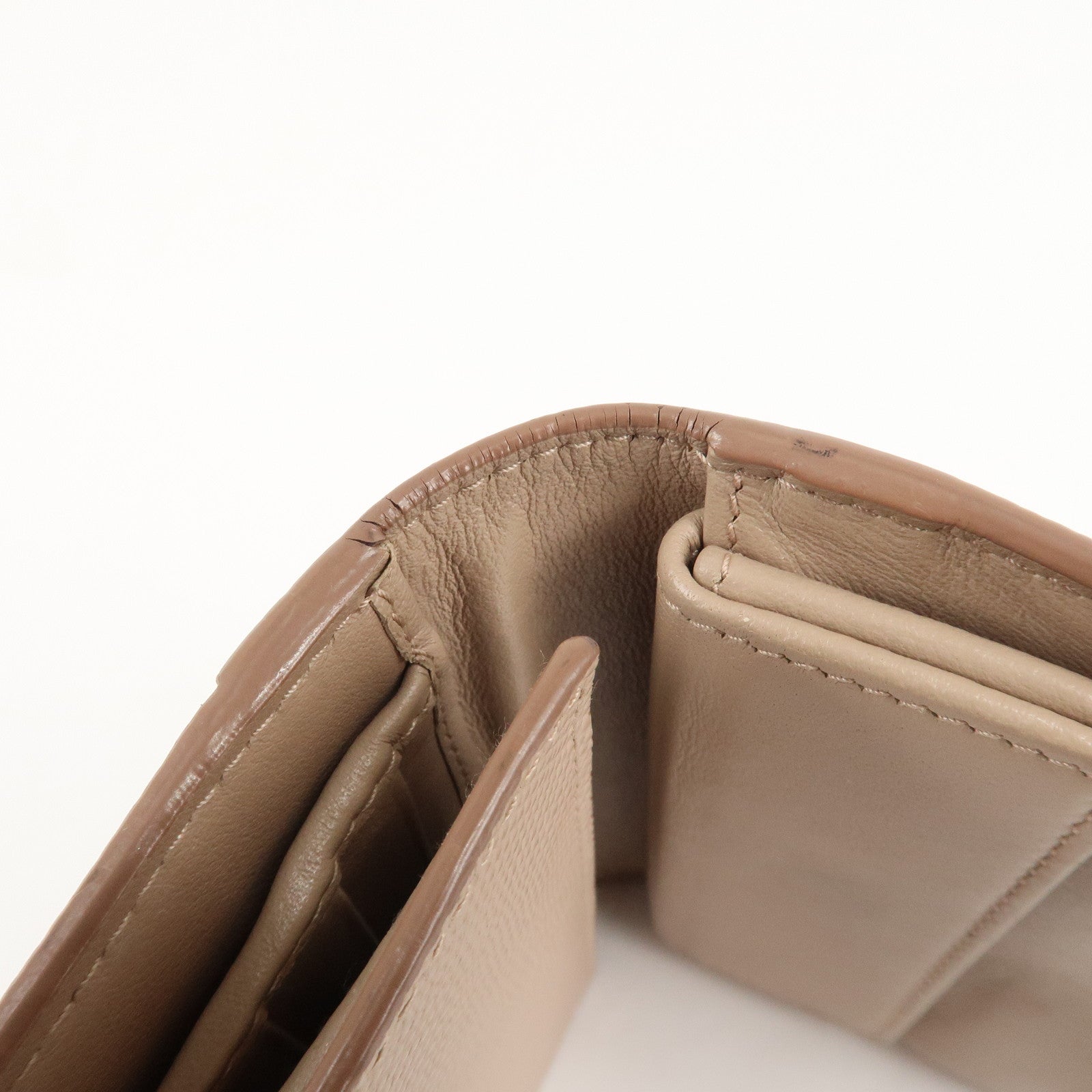 PRADA Saffiano Leather Trifold Compact Wallet Beige 1MH176 Used