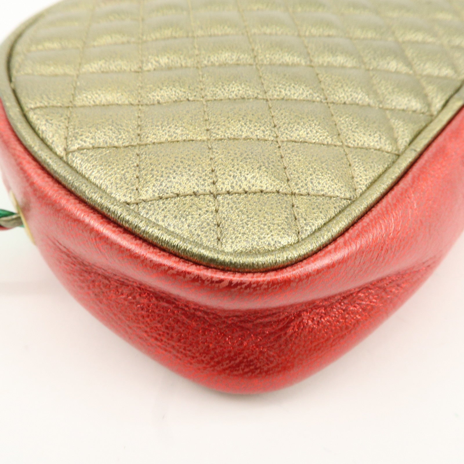 GUCCI Laminate Quilting Leather Shoulder Bag Green Red Gold 534951 Used
