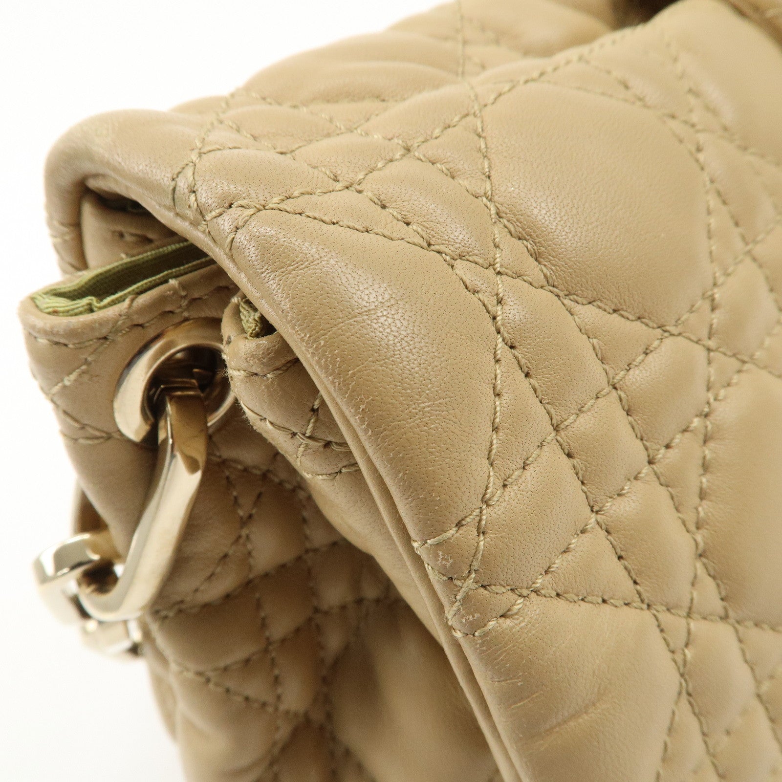 Christian Dior New Lock Cannage Leather Chain Shoulder Bag Beige Used