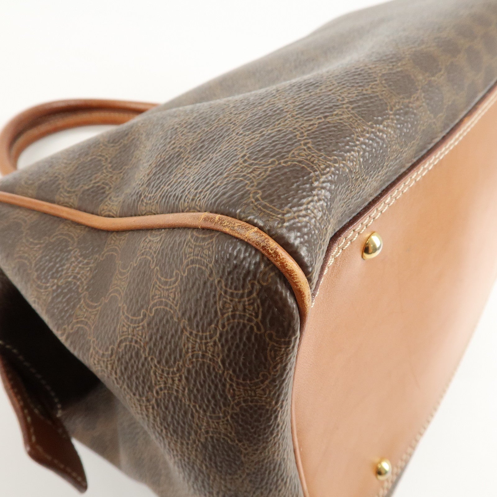 CELINE Macadam PVC Leather Boston Bag Hand Bag Brown Used