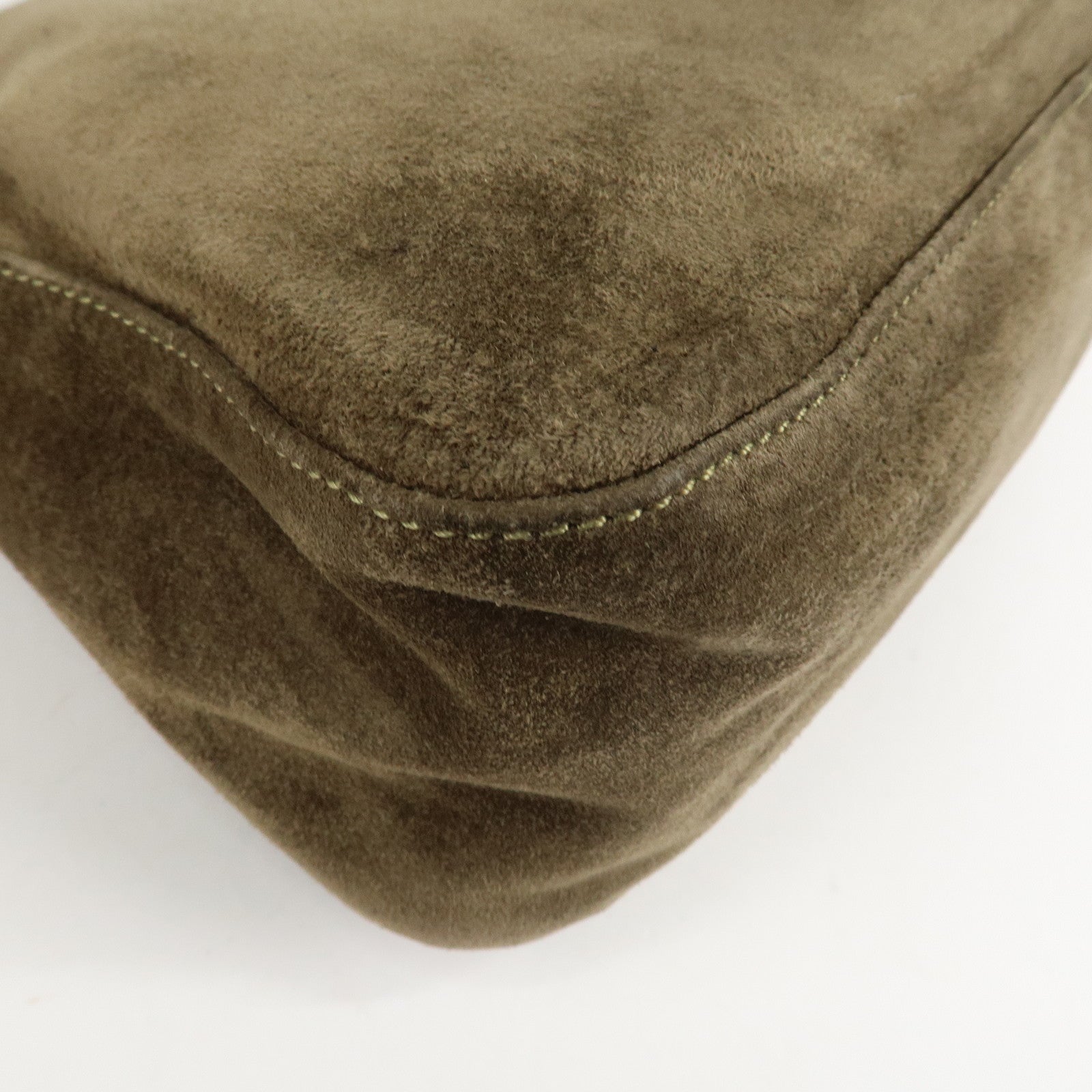 FENDI Mamma Baguette Suede Shoulder Bag Khaki 8BR001 Used