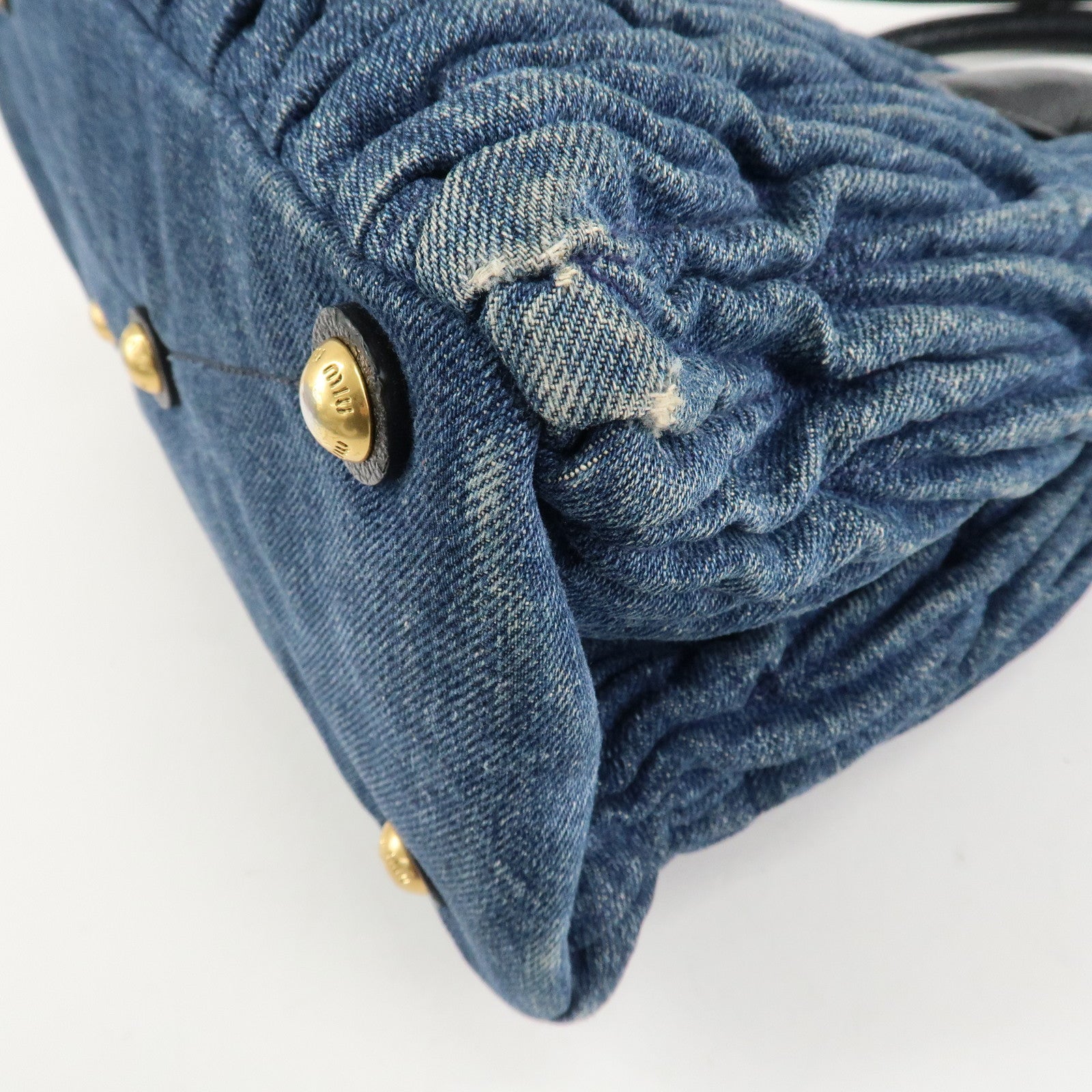 MIU MIU Matelasse Denim Leather 2Way Bag Hand Bag Blue Black Used