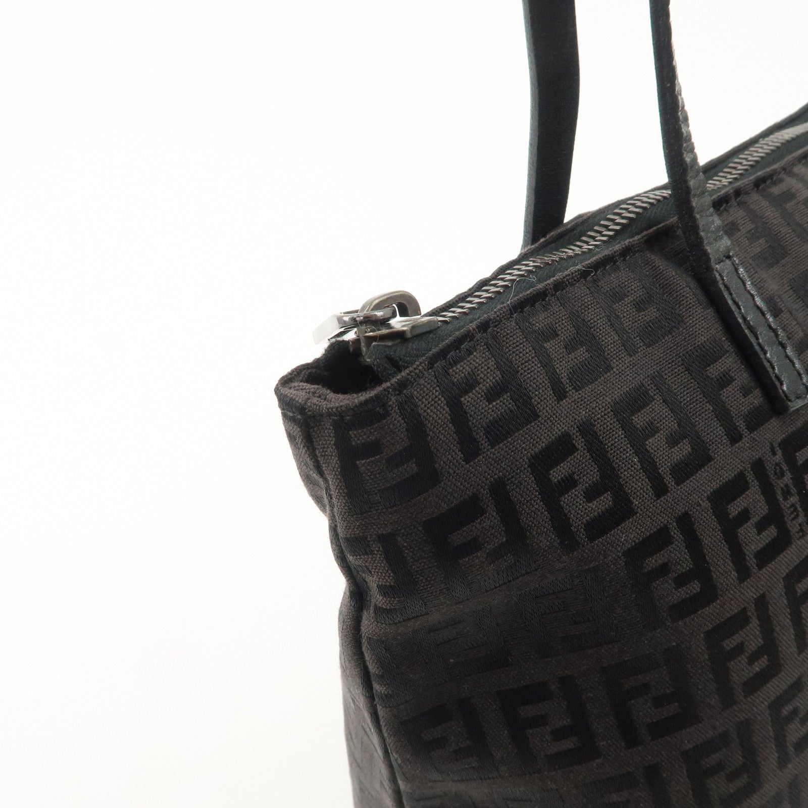 FENDI Zucchino Canvas Leather Tote Bag Brown Black 8BH023 Used