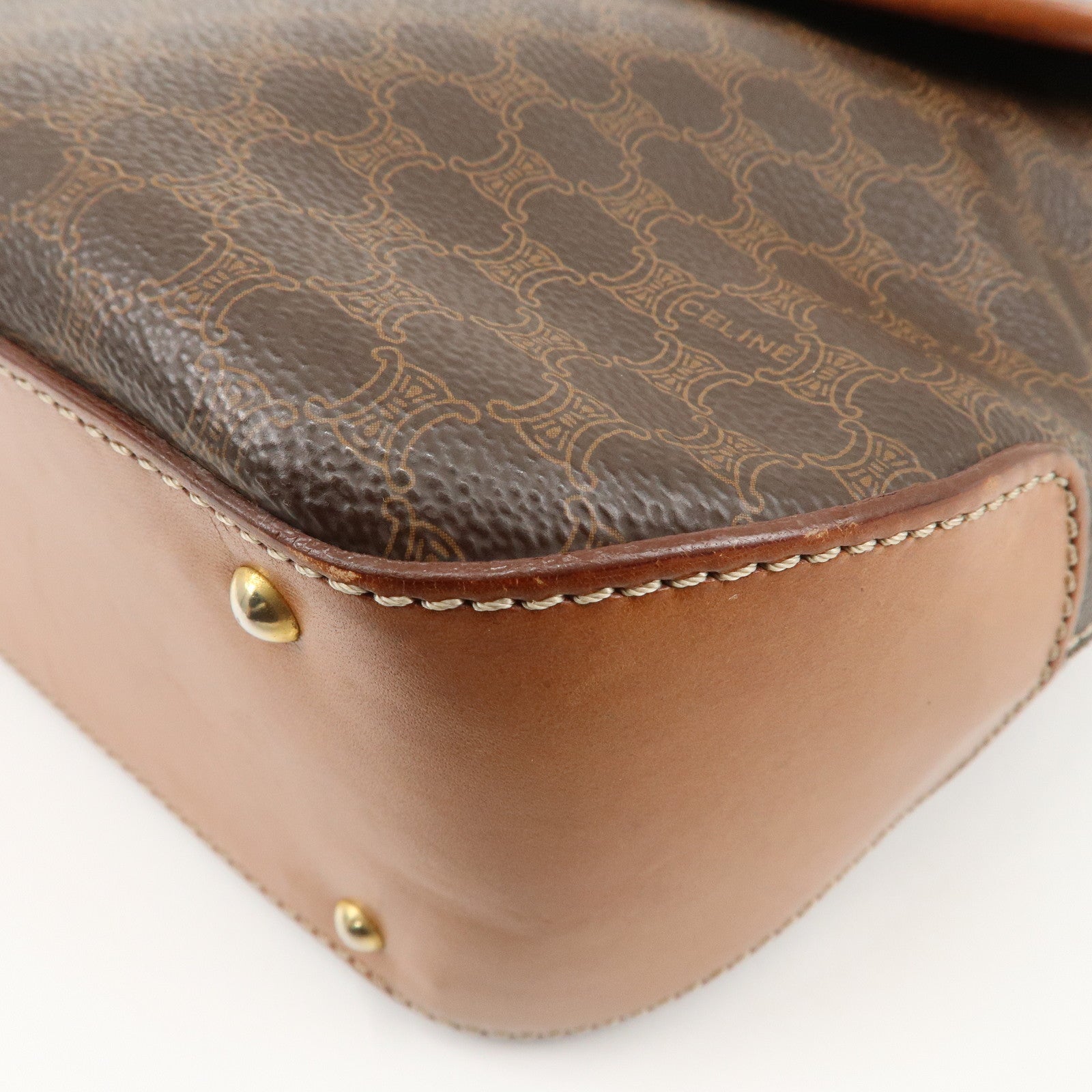 CELINE Macadam PVC Leather Hand Bag Brown Used