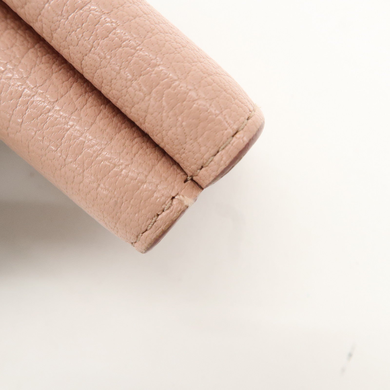 MIU MIU Leather Double Hook Bi-fold Wallet Pink Gold Hardware Used