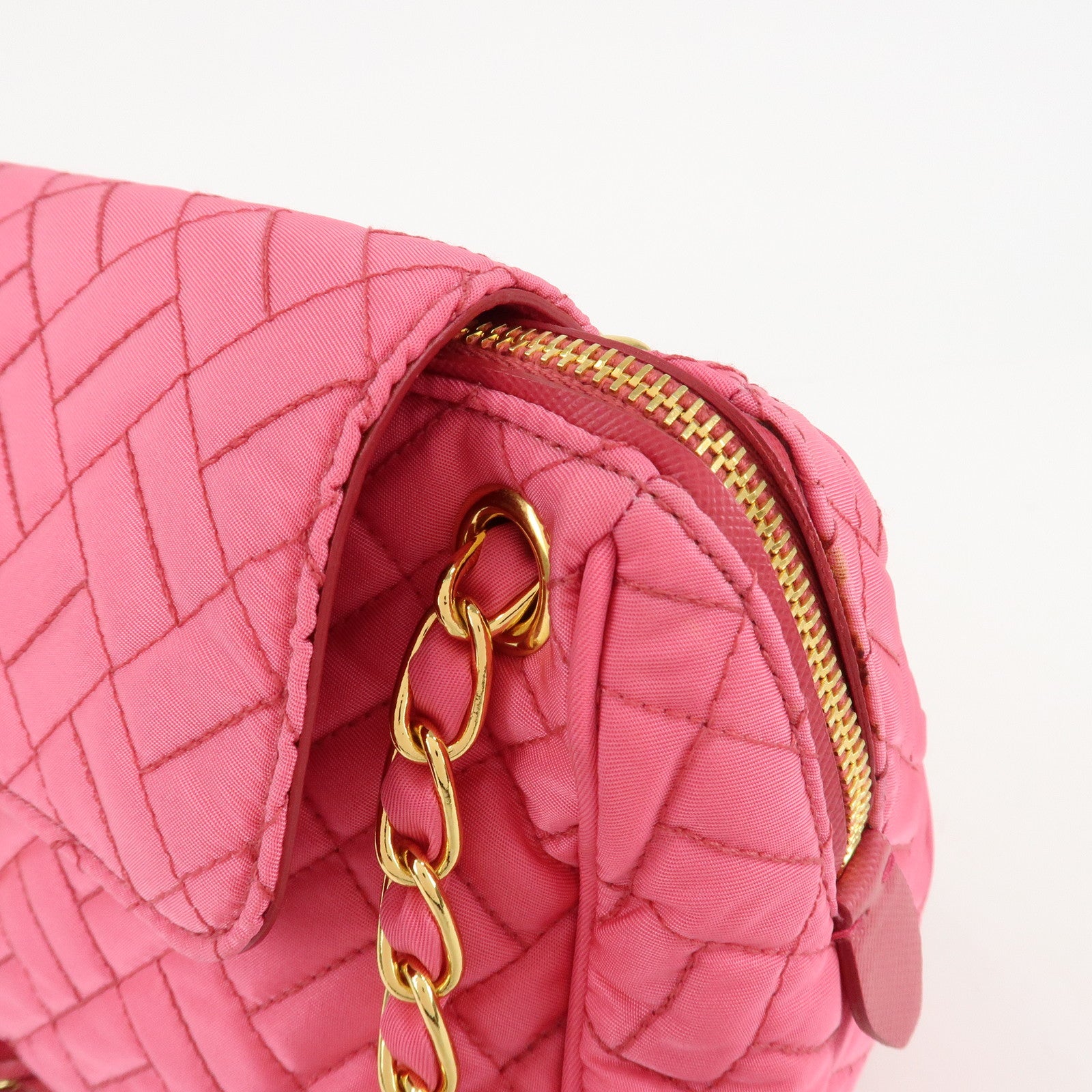 PRADA Nylon Leather Chain Shoulder Bag Pink BR4965 Used