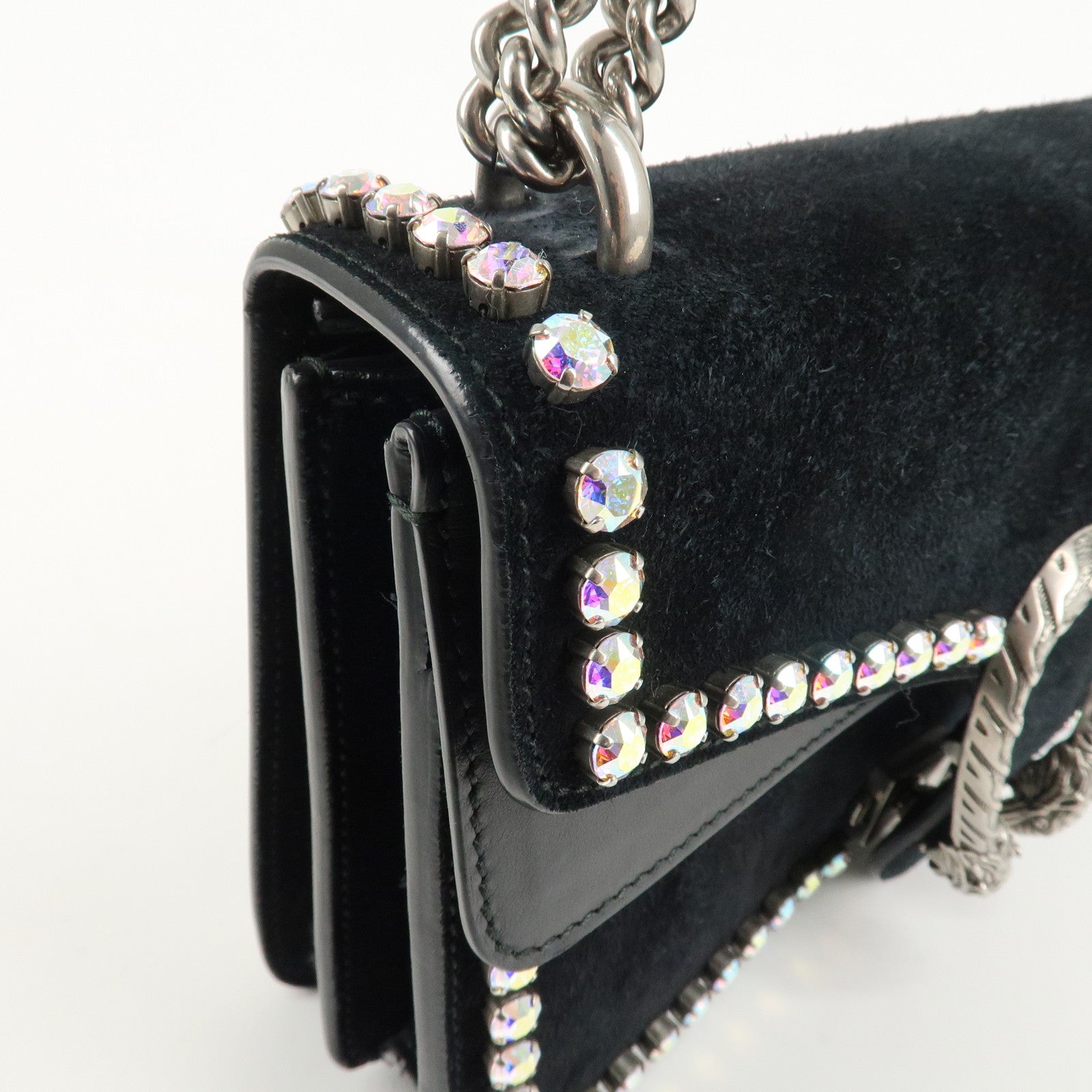 GUCCI Dionysus Leather Suede Crystal Bijou Chain Shoulder Bag Used