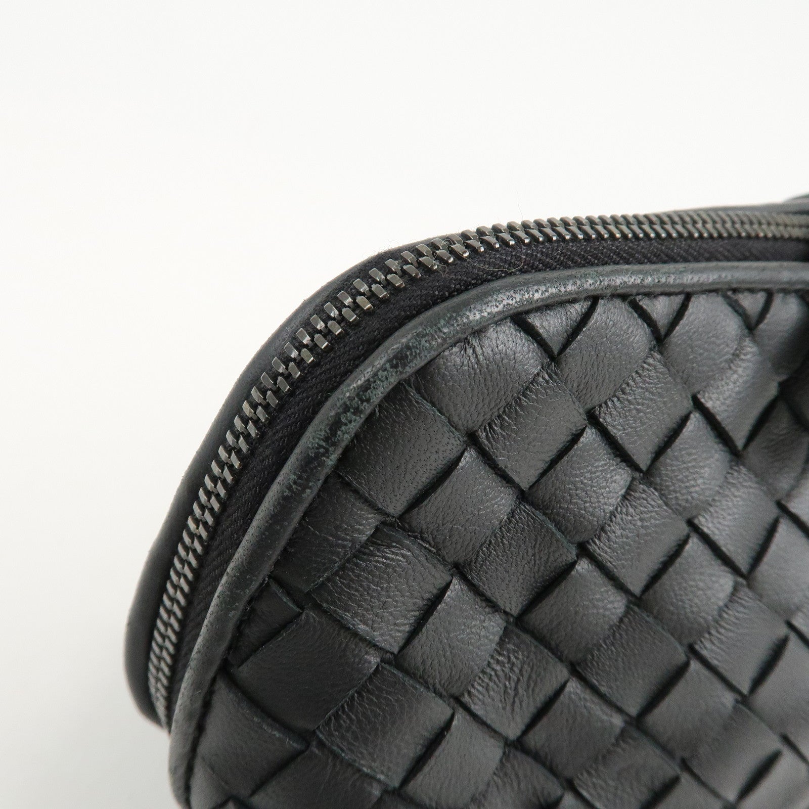BOTTEGA VENETA Intrecciato Leather Pouch Cosmetic Pouch Black Used