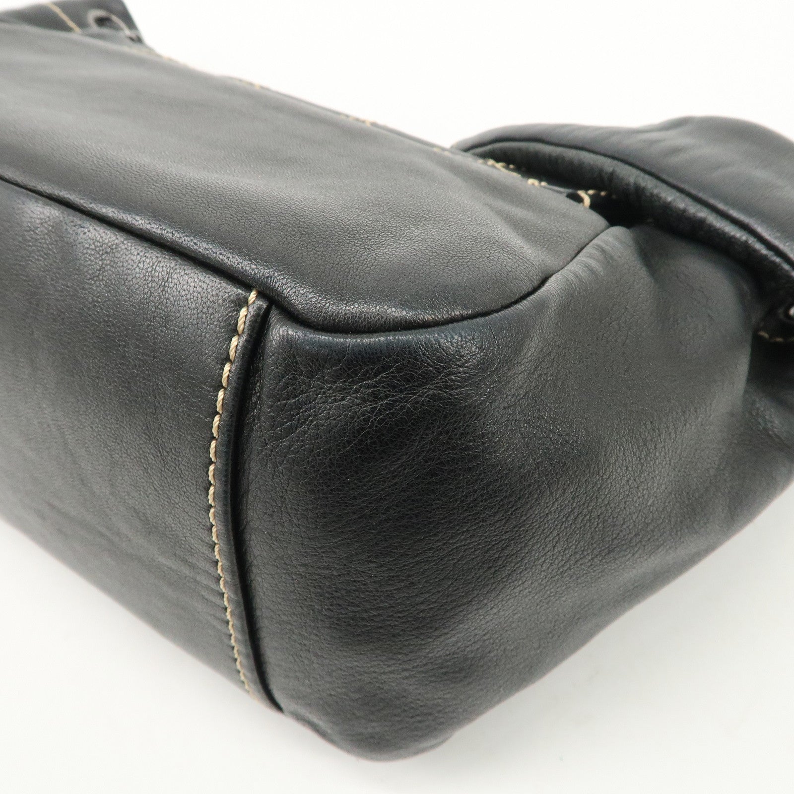 CHANEL COCO Mark Wild Stitch Lamb Skin Chain Shoulder Bag Black Used