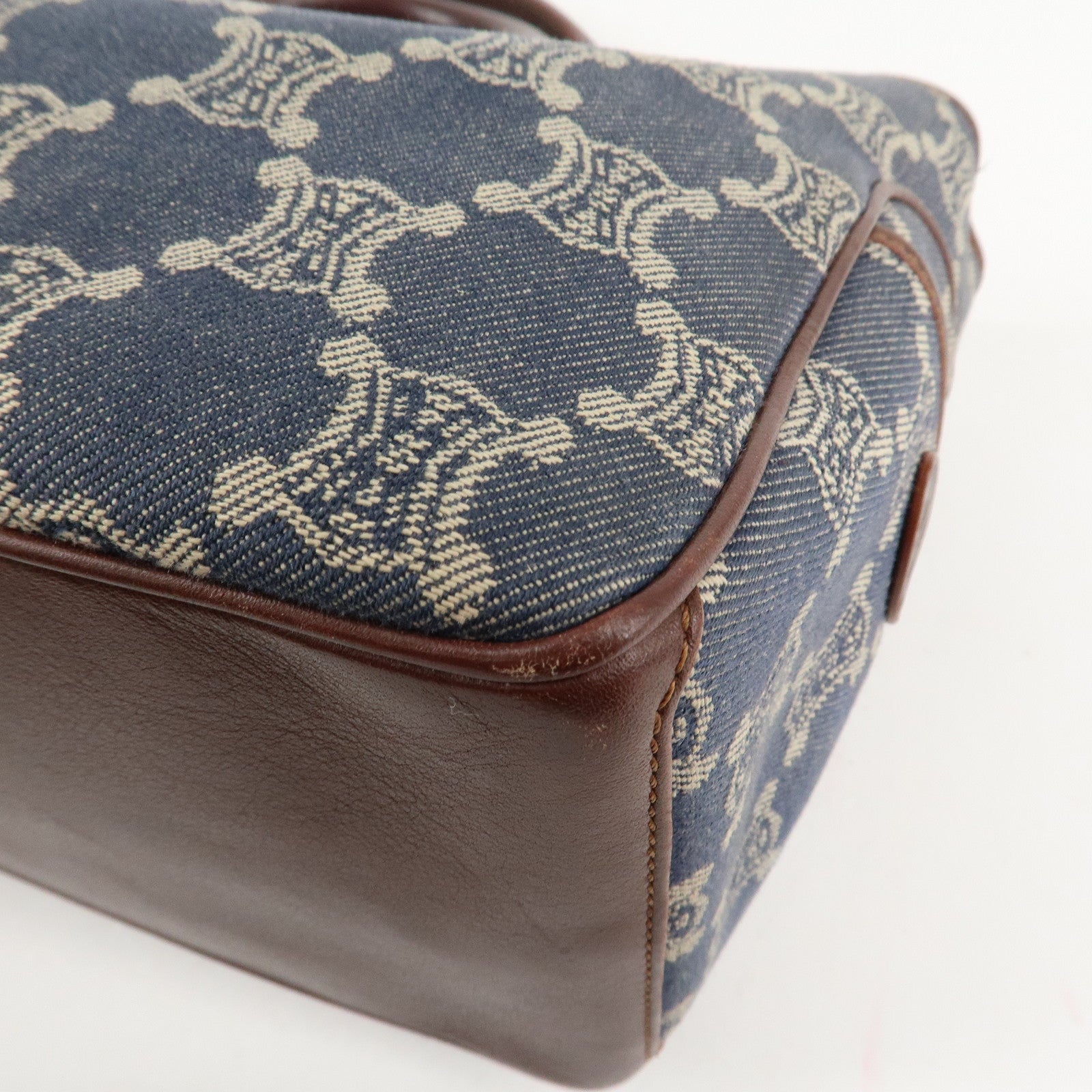 CELINE Macadam Denim Leather Boogie Bag Tote Bag Blue Brown Used