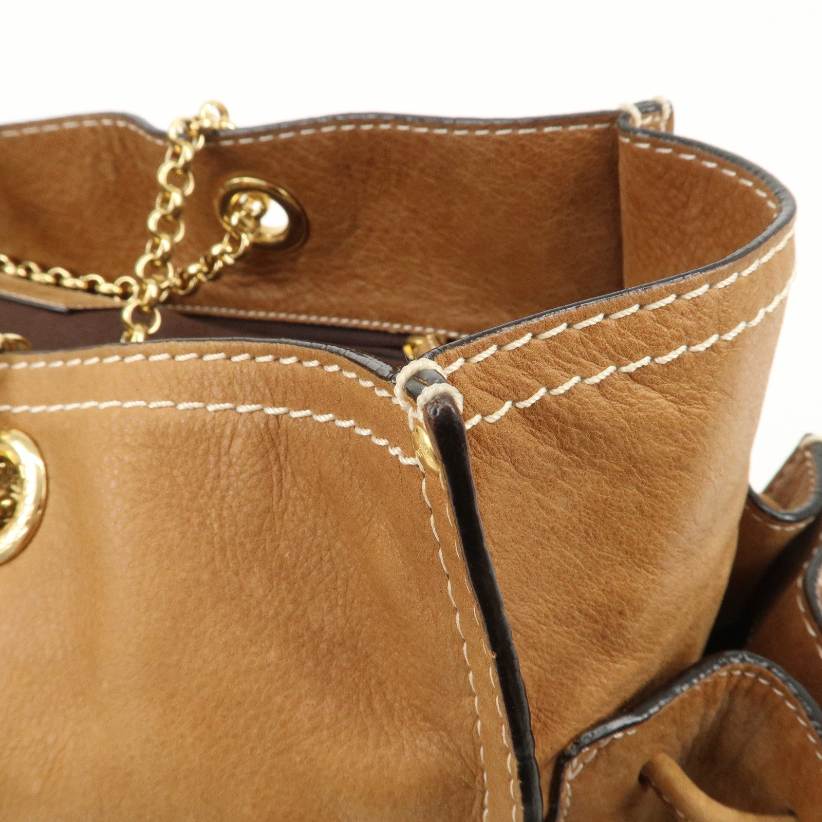 LOEWE Leather Shopper Chain Tote Bag Shoulder Bag Crown Brown F/S Used