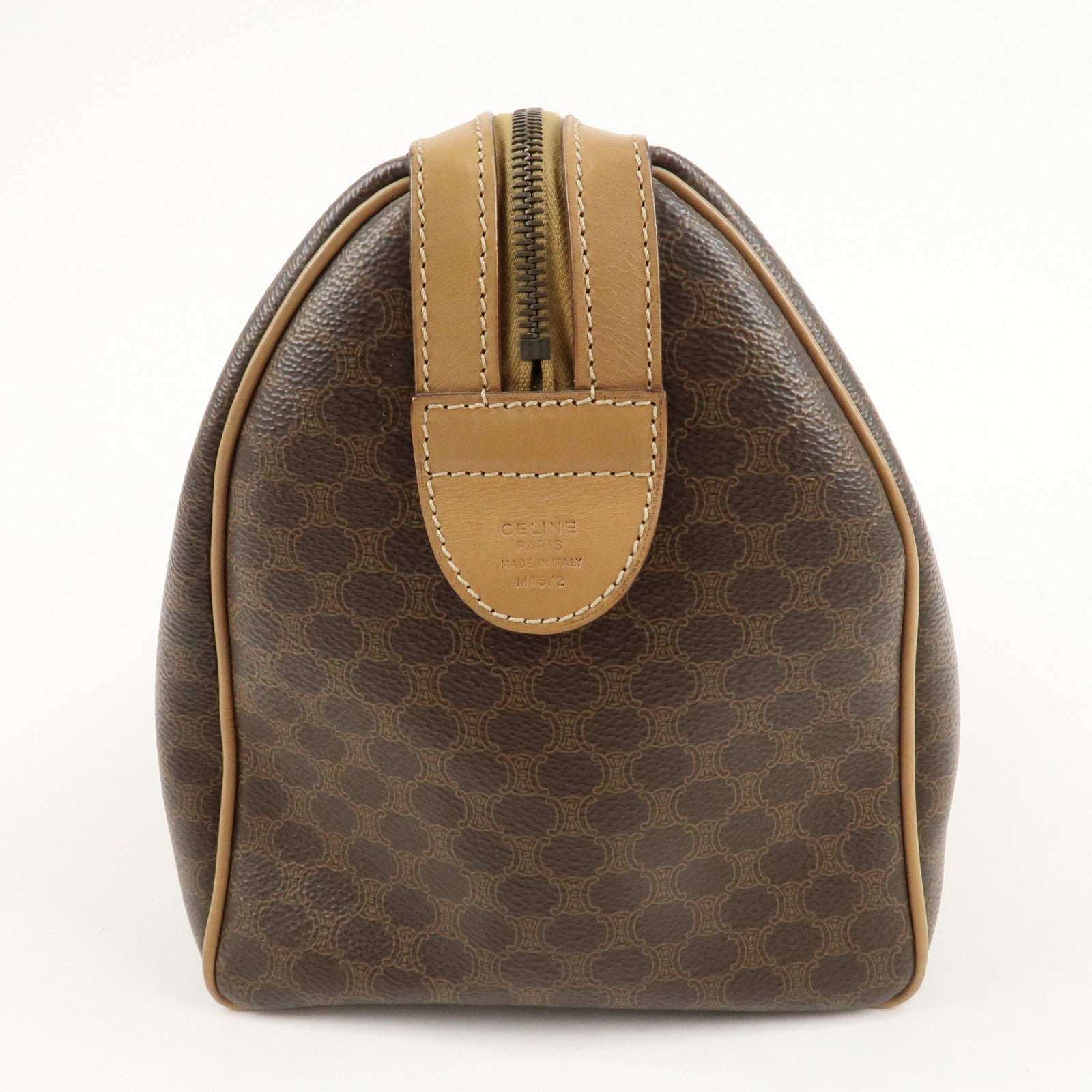 CELINE Macadam PVC Leather Boston Bag Hand Bag Brown Used