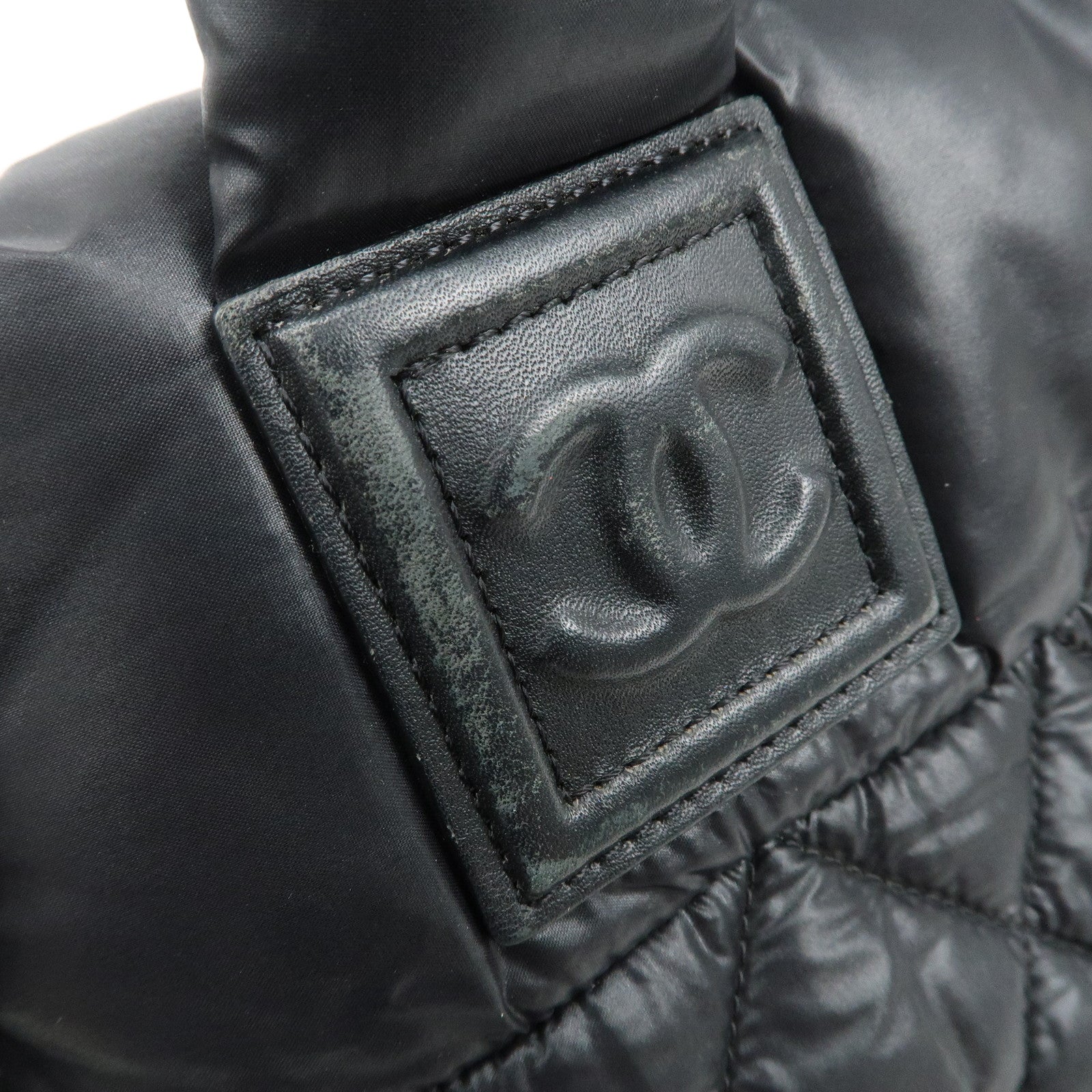 CHANEL COCO Cocoon Nylon Leather Tote Bag Hand Bag Black Used