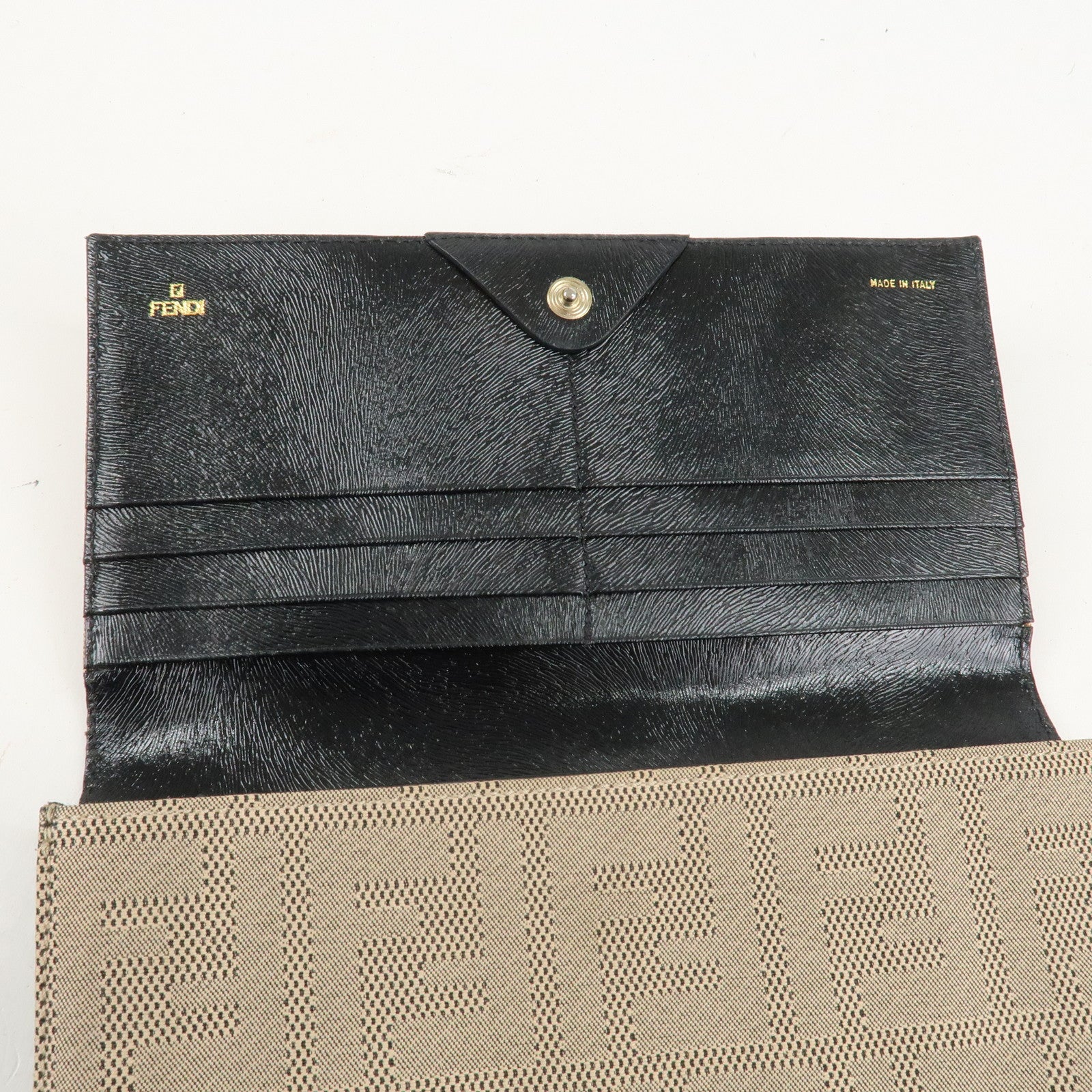 FENDI Zucca Print Canvas Leather Long Wallet Brown 8M0000 Used