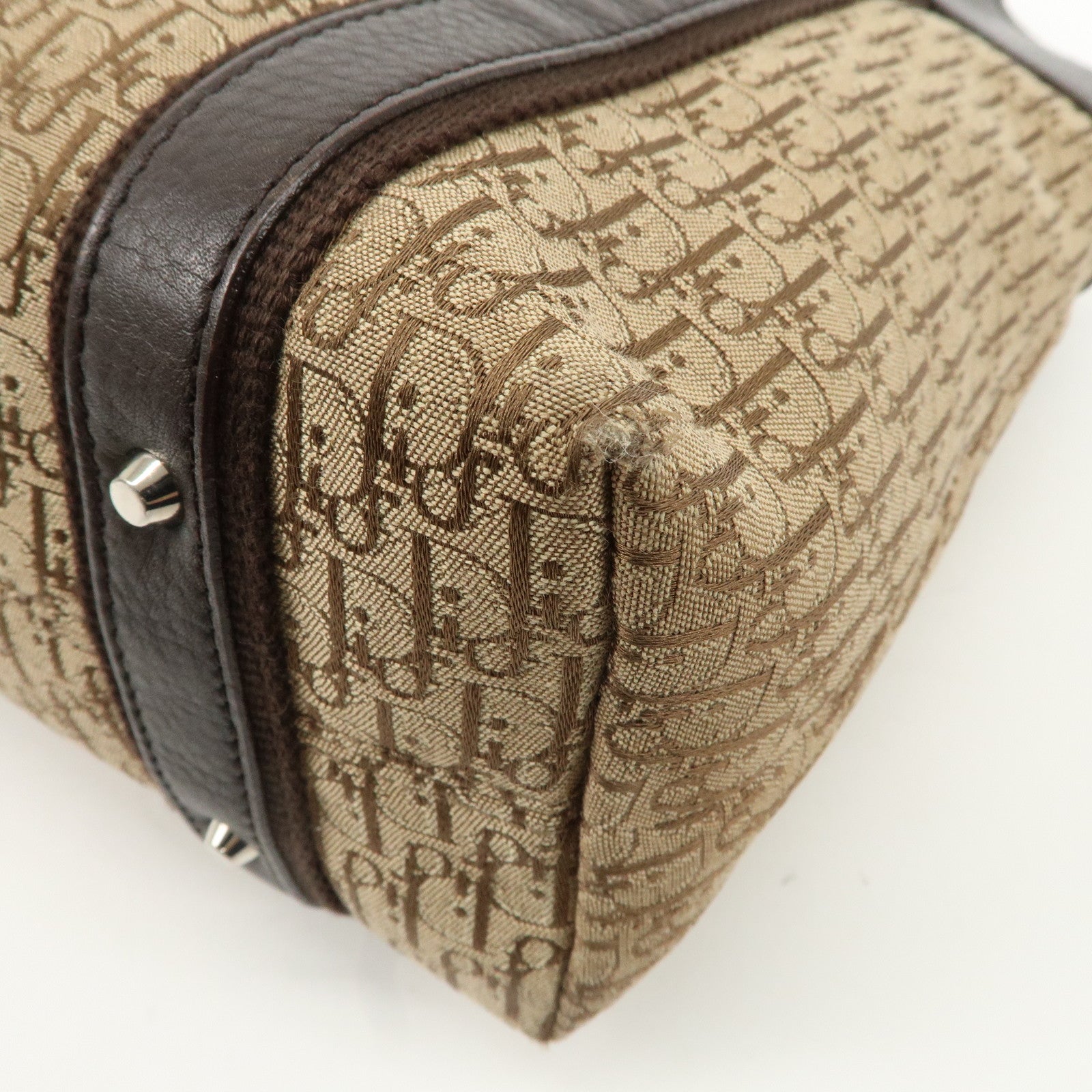 Christian Dior Trotter Canvas Leather Tote Bag Beige Brown Used