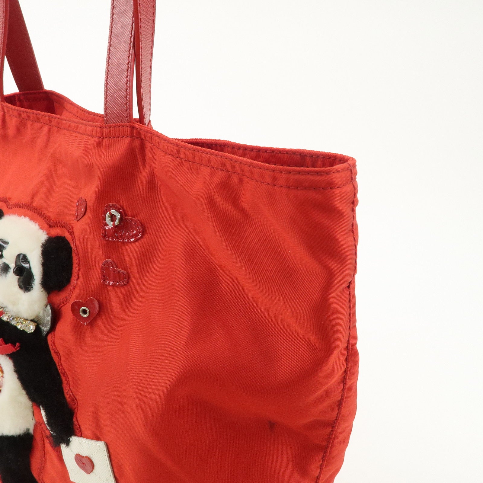 AuthenticPRADA Nylon Leaather Panda Tote Bag Shoudler Bag Red BR4249 Used