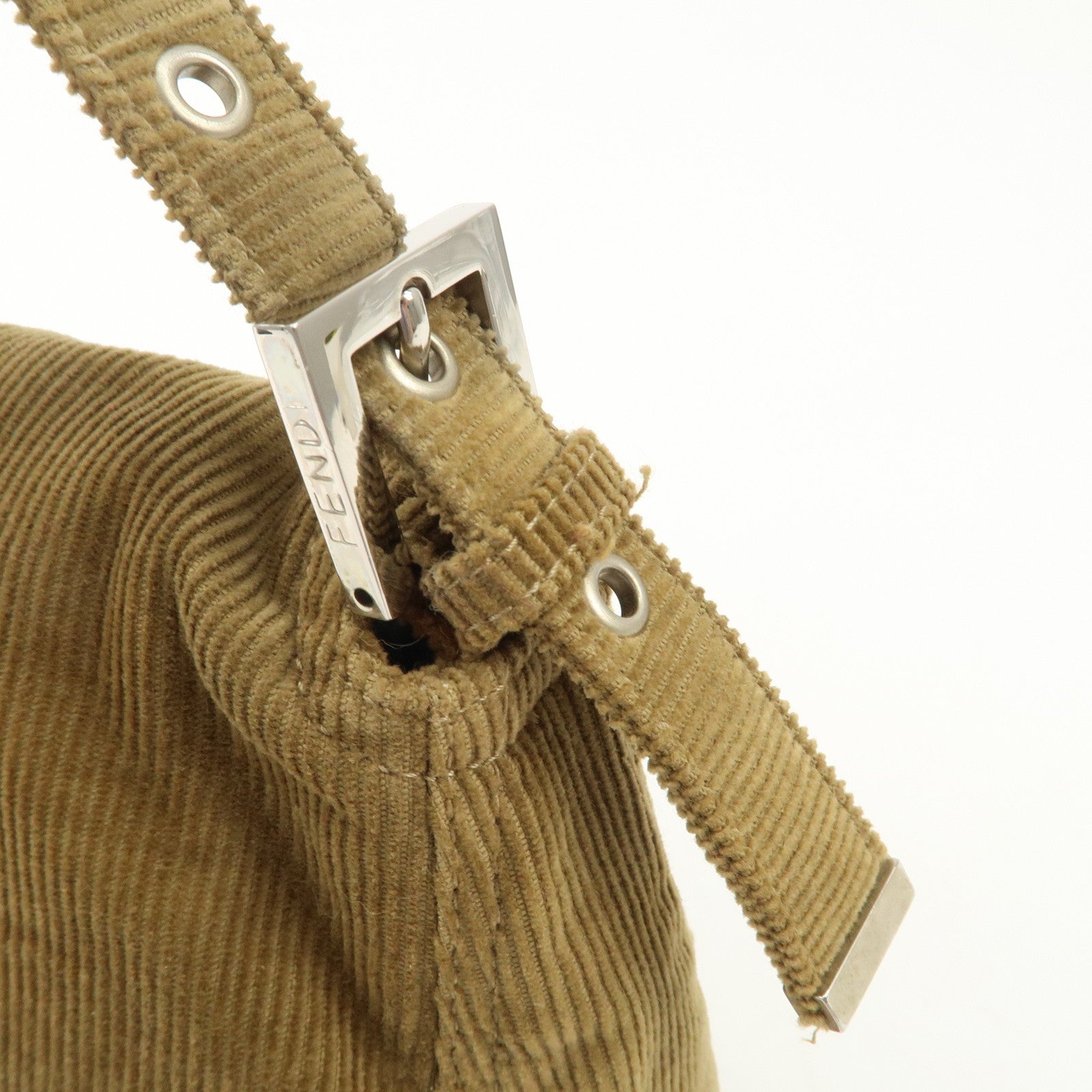 FENDI Mamma Baguette Corduroy Shoulder Bag Khaki 26325 Used