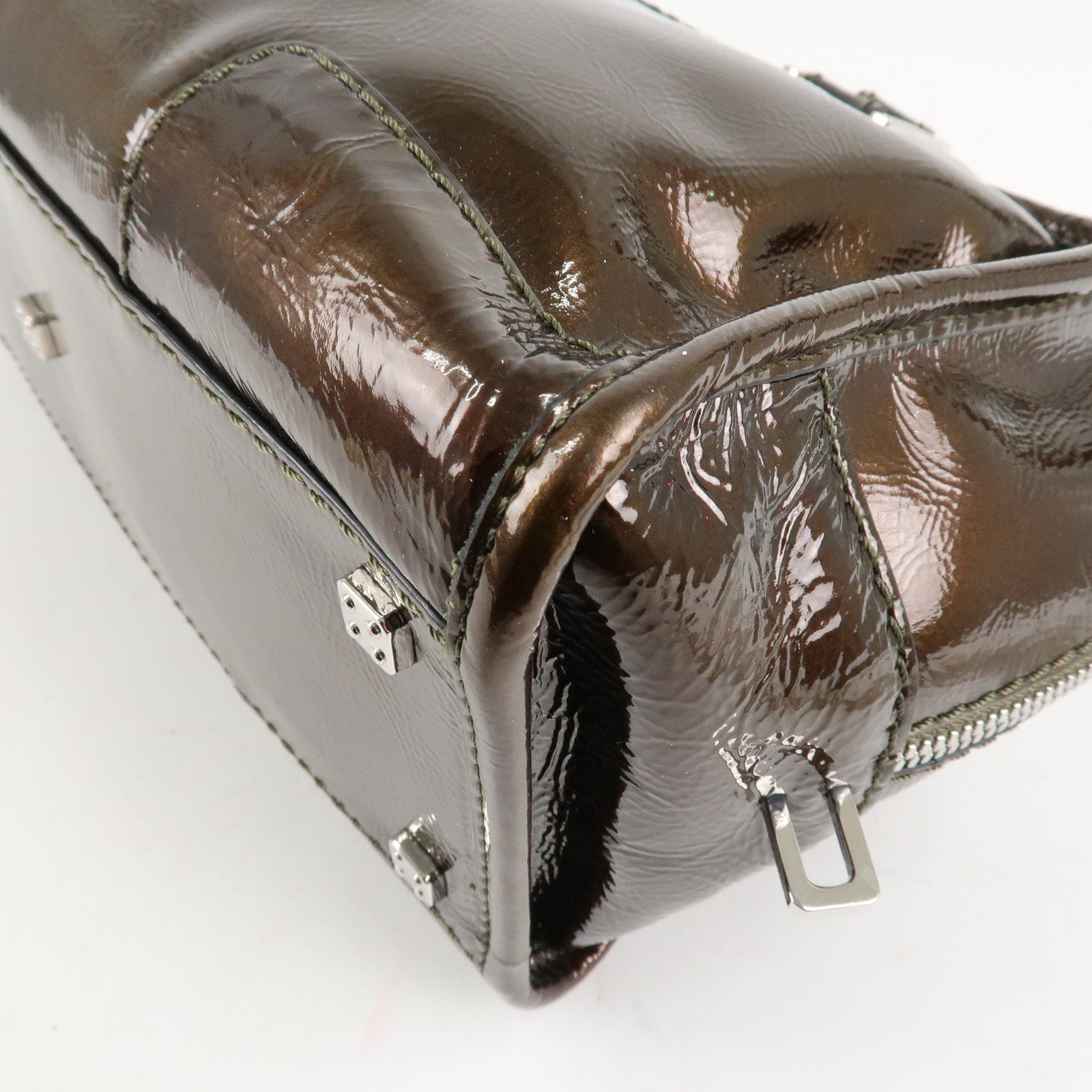 LOEWE Anagram Patent Leather Amasona28 Hand Bag Bronze Used