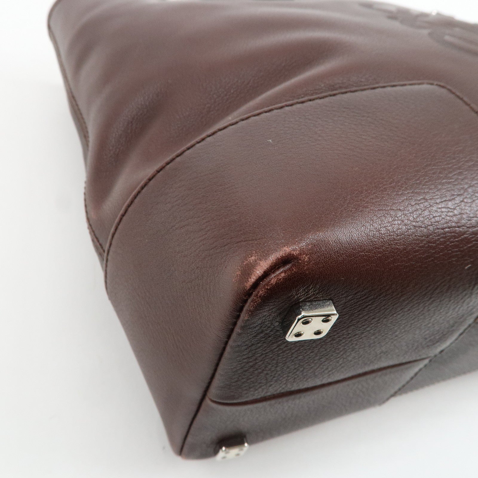 LOEWE Anagram Amazone 28 Leather Tote Bag Hand Bag Dark Brown Used