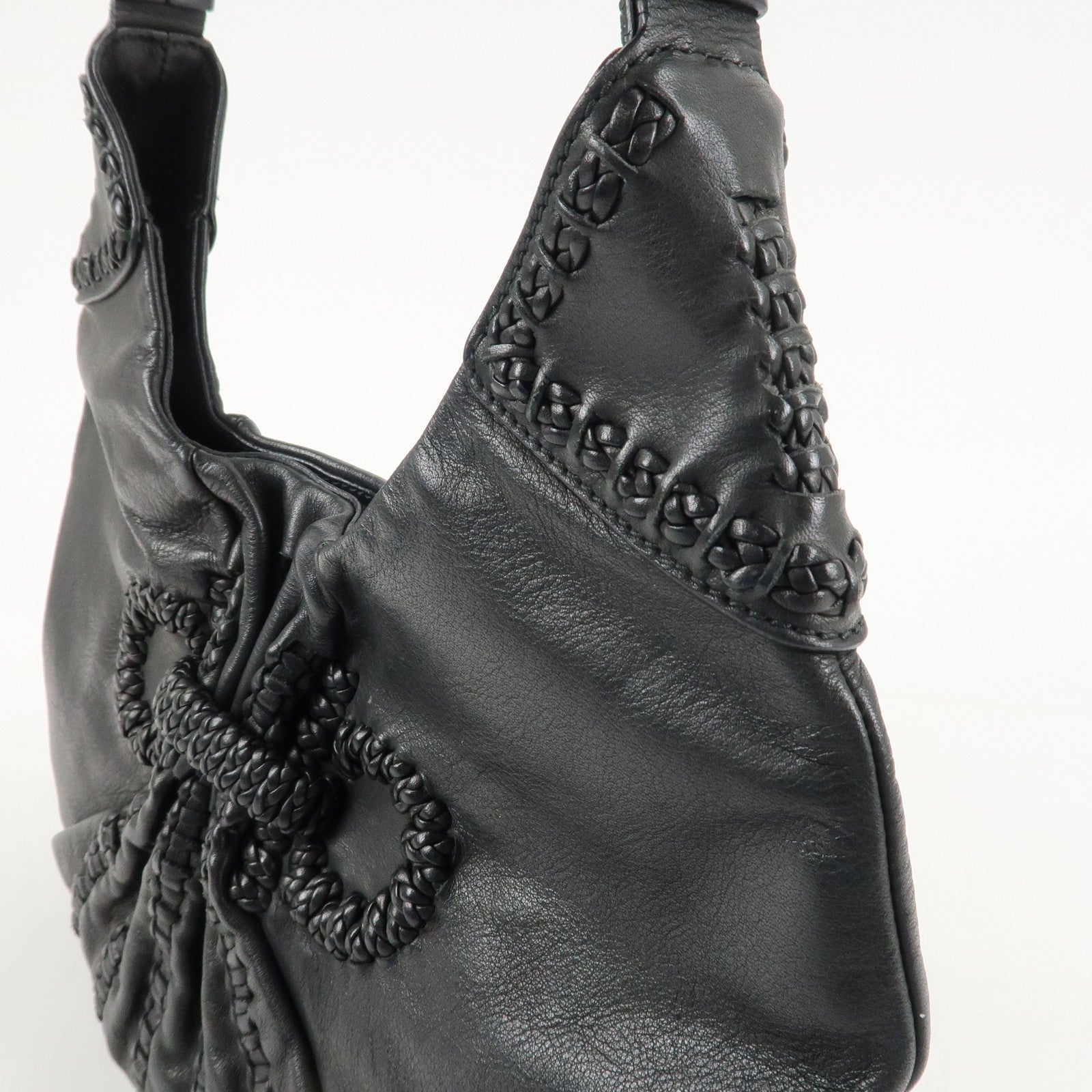 Ferragamo Gancini Leather Shoulder Bag Hand Bag Black Used