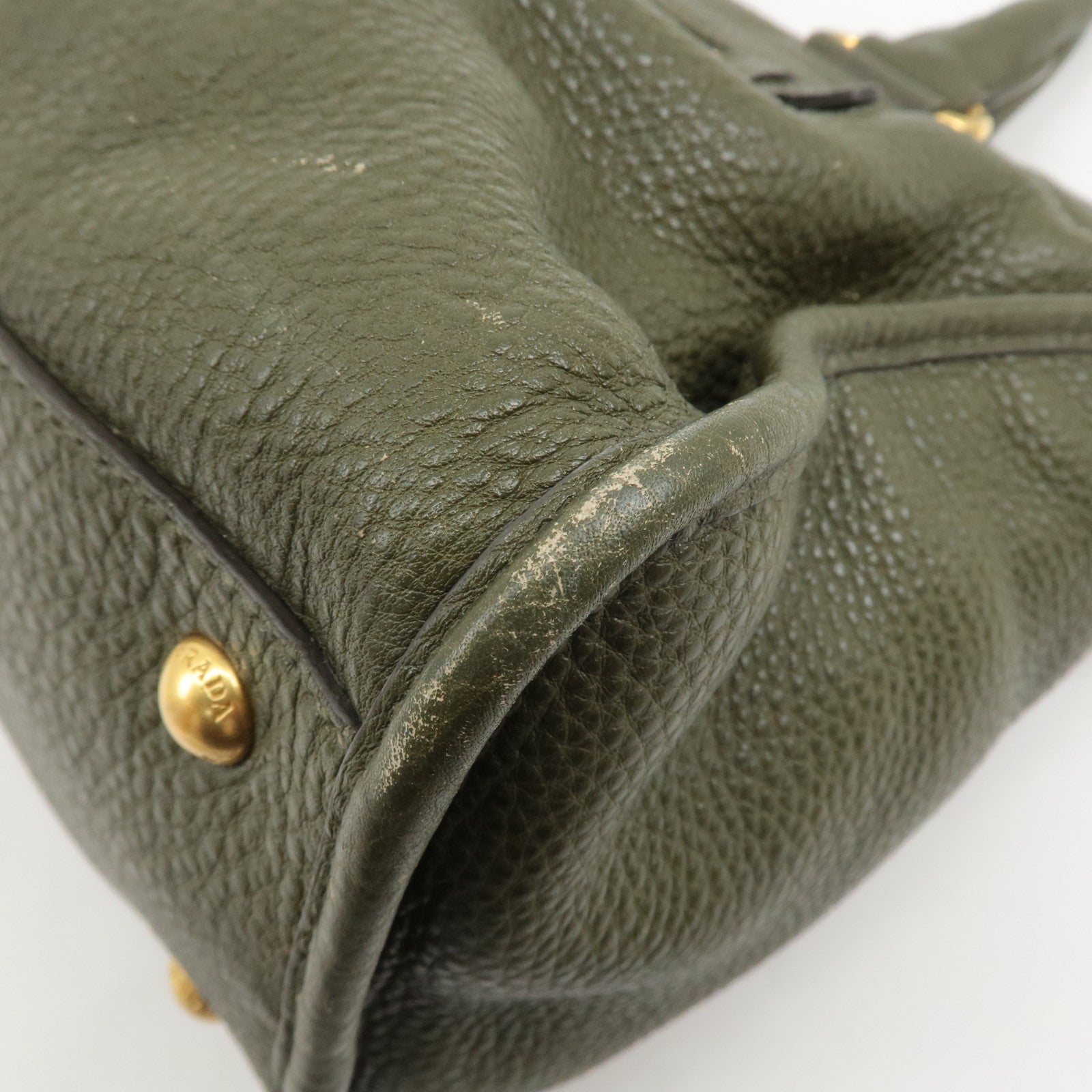 PRADA Leather 2Way Bag Hand Bag Shoulder Bag Khaki BL0805 Used