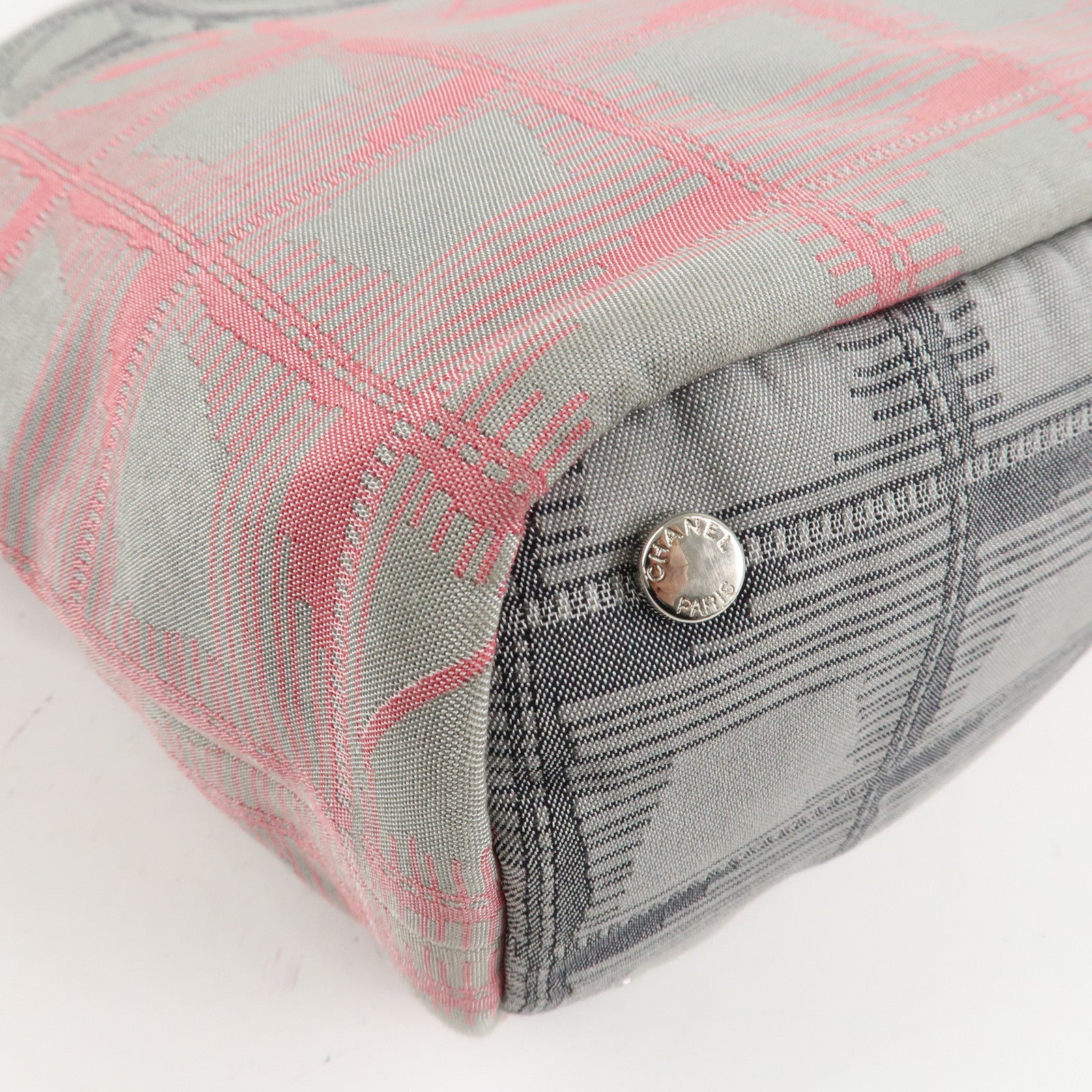 CHANEL New Travel Line Nylon Jacquard Leather Tote MM A47147 Used