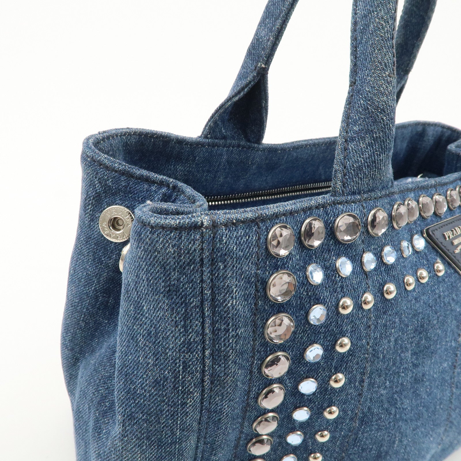 PRADA Logo Canapa Mini Denim Bijou 2Way Tote Bag Denim Blue 1BG439 Used