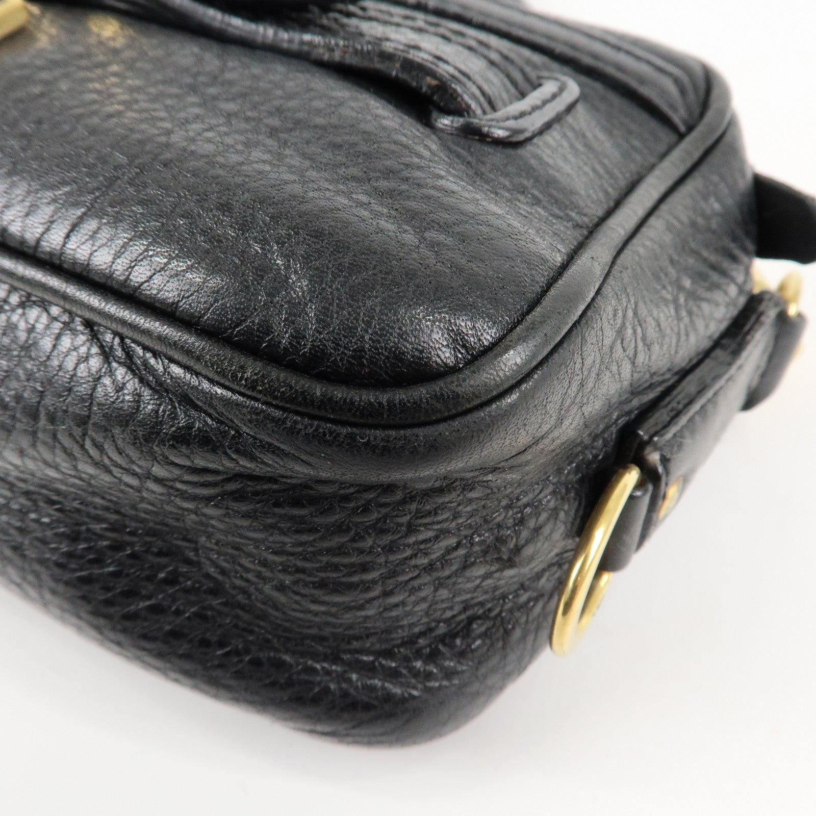 BURBERRY Logo Leather Shoulder Bag Hand Bag Black Used