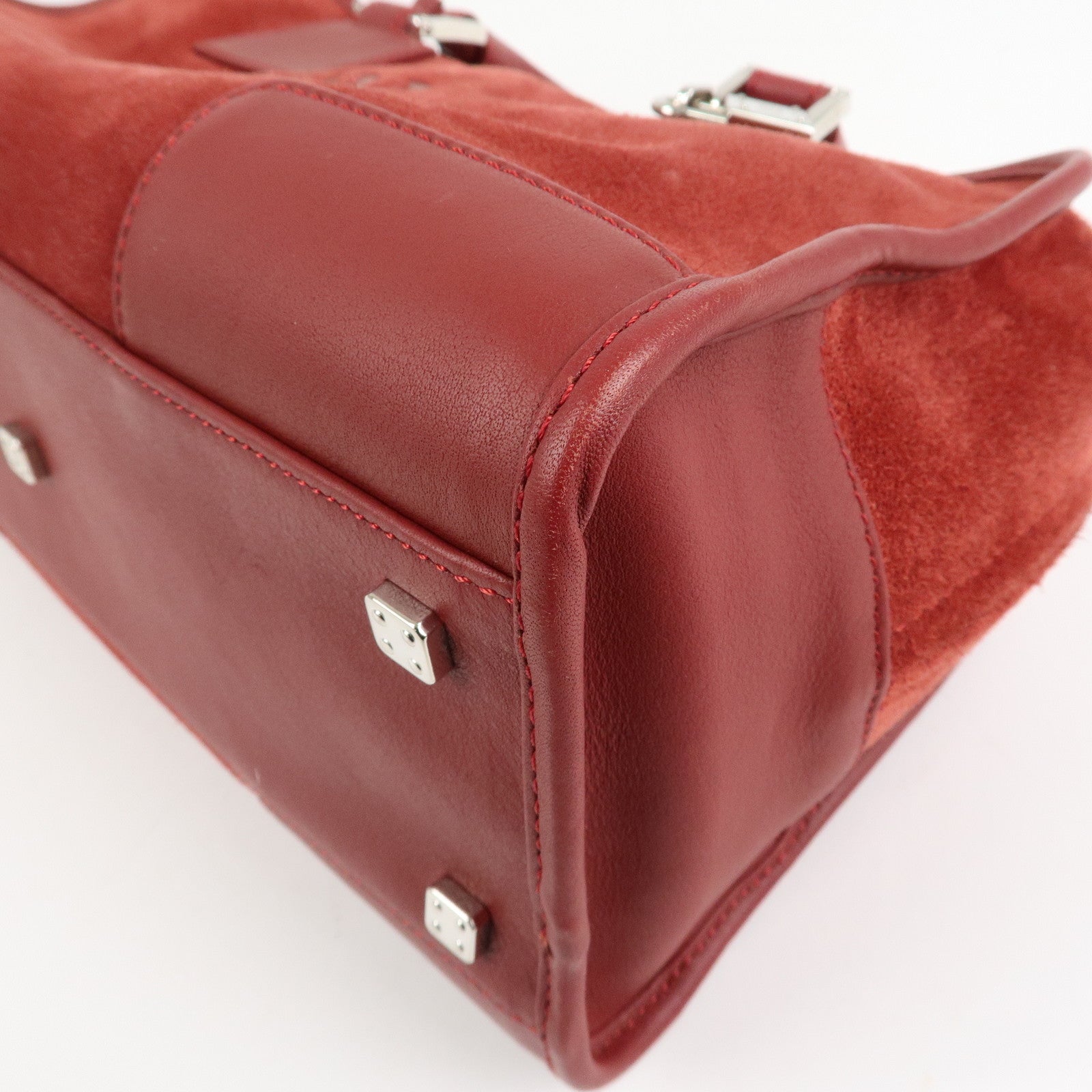 LOEWE Anagram Suede Leather Amazona 28 Hand Bag Red Silver HDW Used