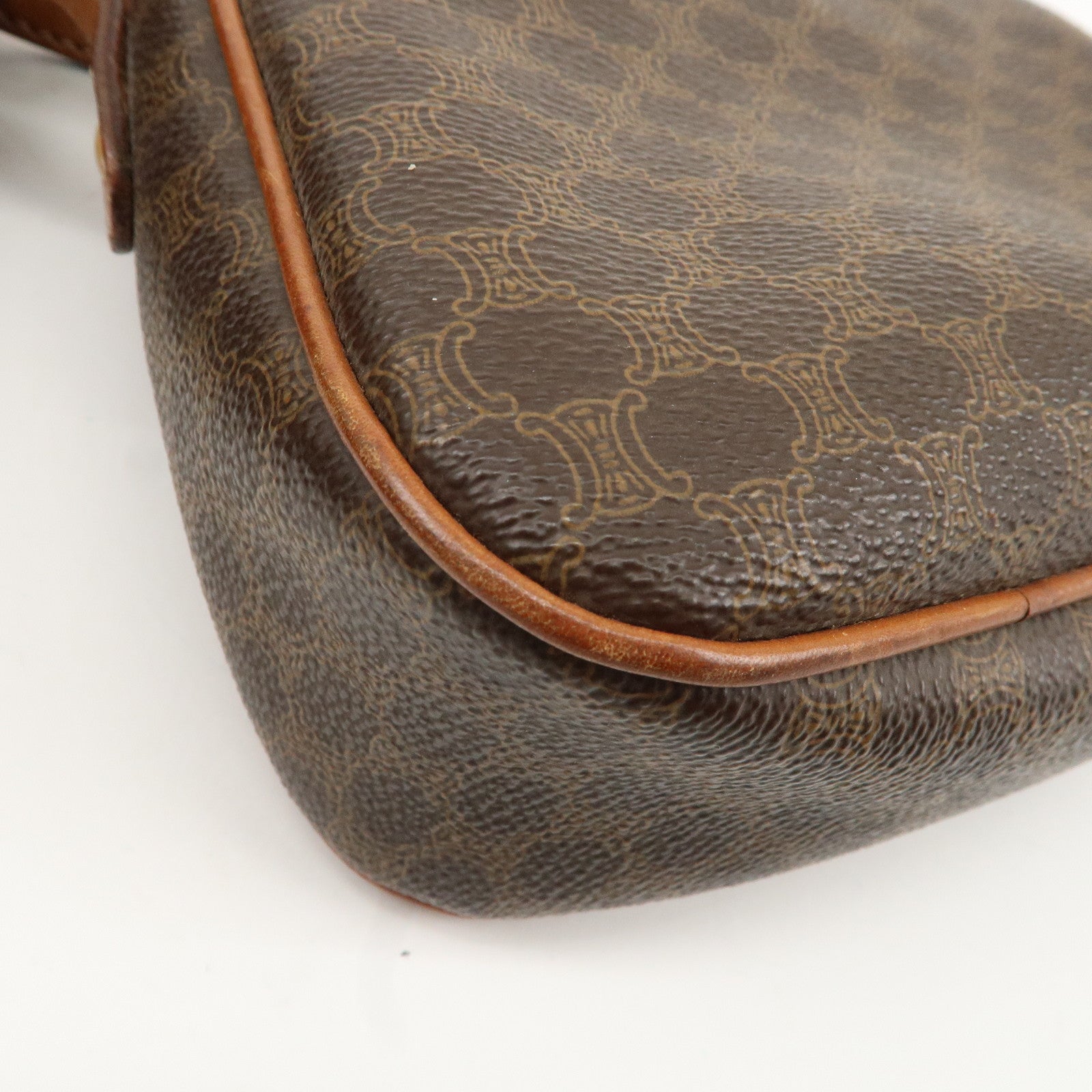 CELINE Macadam PVC Leather Shoulder Bag Brown Used